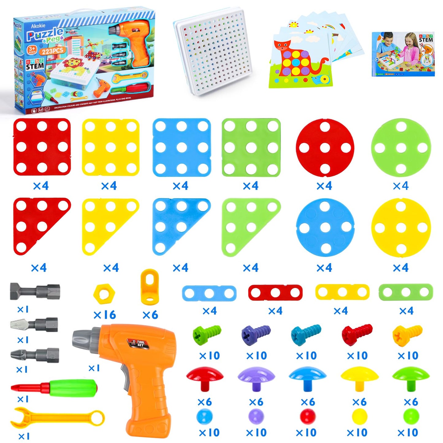 Jouet Enfant 3 Ans Jeux Enfant Puzzle 3D Etabli Enfant Jeux Educatif Jeux de Société Cadeau Fille 3 4 5 Ans avec Perceuse Électronique Jeu Montessori Jouet Enfant 3 4 5 6 Ans Fille Garcon-223 Pcs