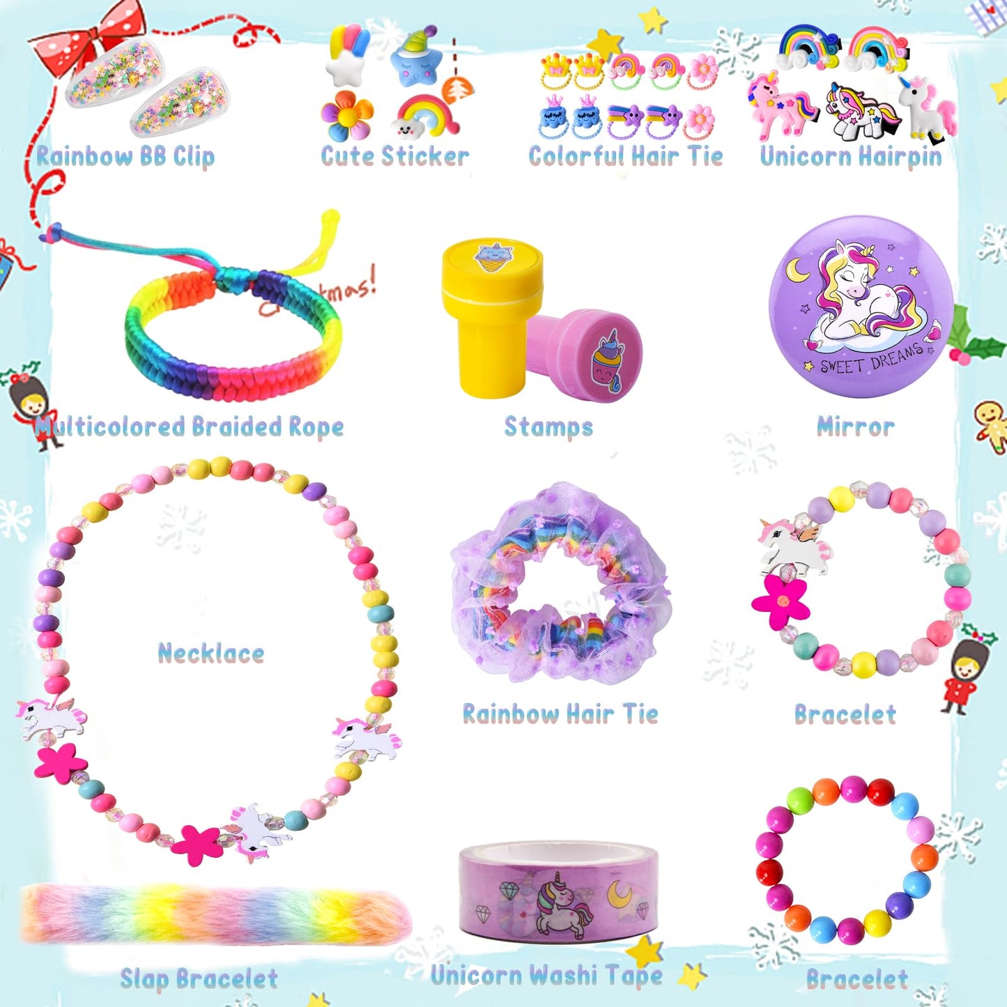 Calendrier de l'Avent de Noël 2024 pour filles, compte à rebours de Noël, bijoux, jouets, cadeaux de Noël pour enfants, filles, y compris accessoires à cheveux, bijoux, pinces à cheveux, bracelets