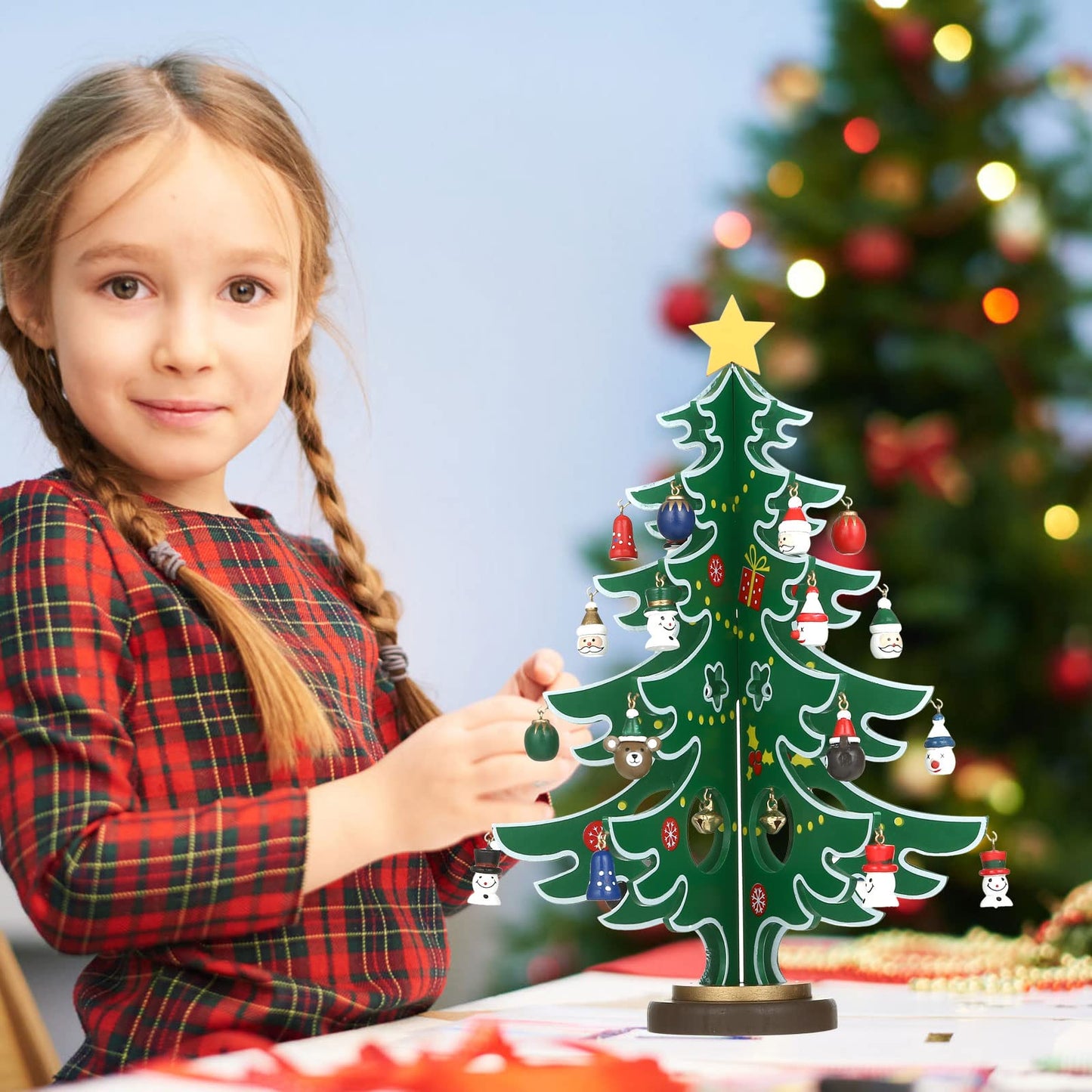 LIHAO Calendrier de l'Avent 2024, Mini Sapin de Noël en Bois pour Decorations Noel Table Cadeaux Enfants