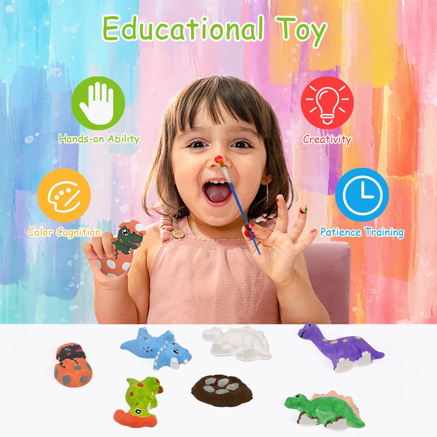 LinStyle Kit de Dinosaures à Colorier pour Enfants avec Moule, Jouet de Peinture 3D,Jeu D' Activites Manuelles pour Garçons Filles 3 4 5 6 7 8 9 10 Ans, Cadeau Créatif Bricolage d'Anniversaires Noël