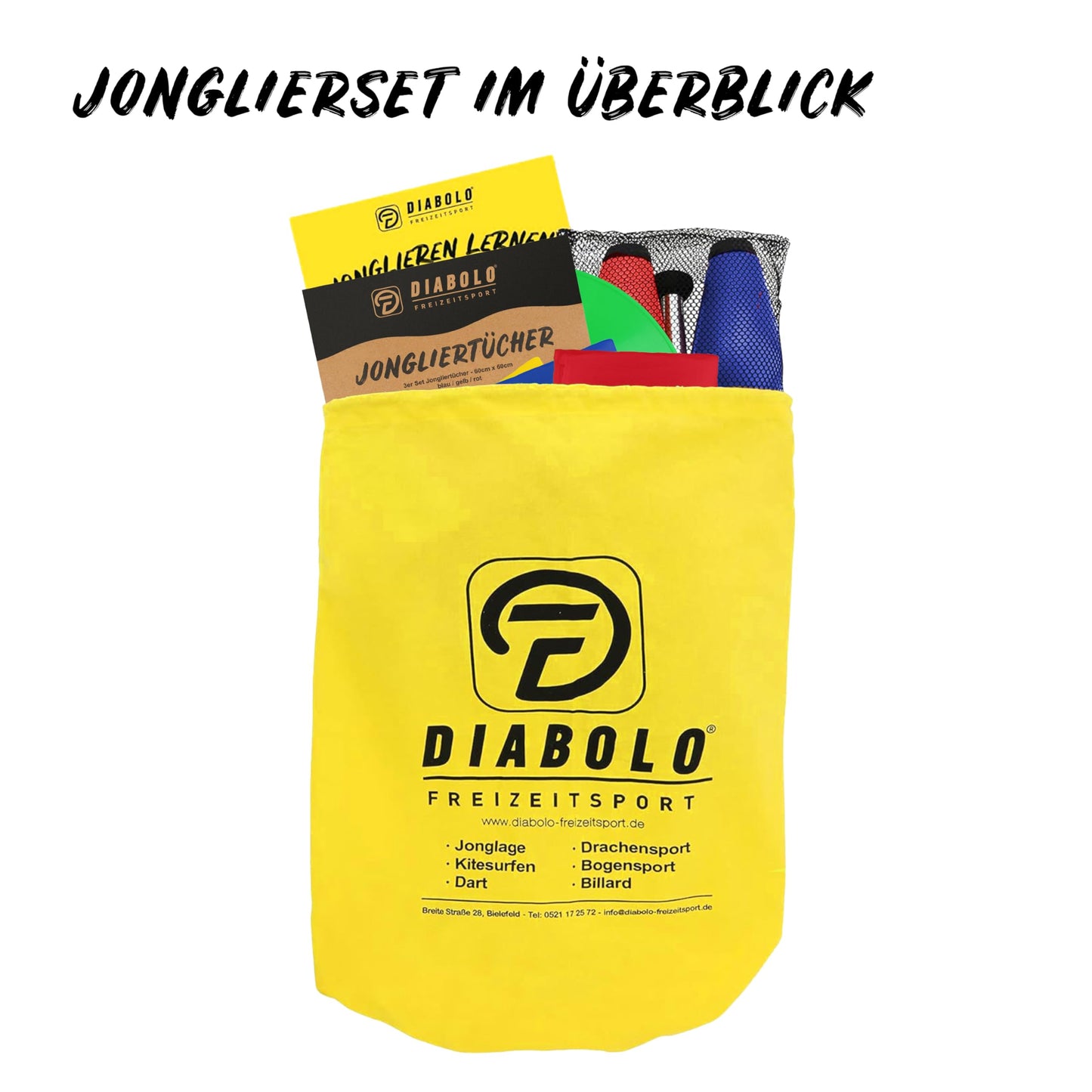 Diabolo Freizeitsport - Set de Jonglage pour Enfants et Adultes - Massues de Jonglage, Chiffons, Assiette, Balles de Jonglage et Baguette - Guide et Sac de Transport Inclus