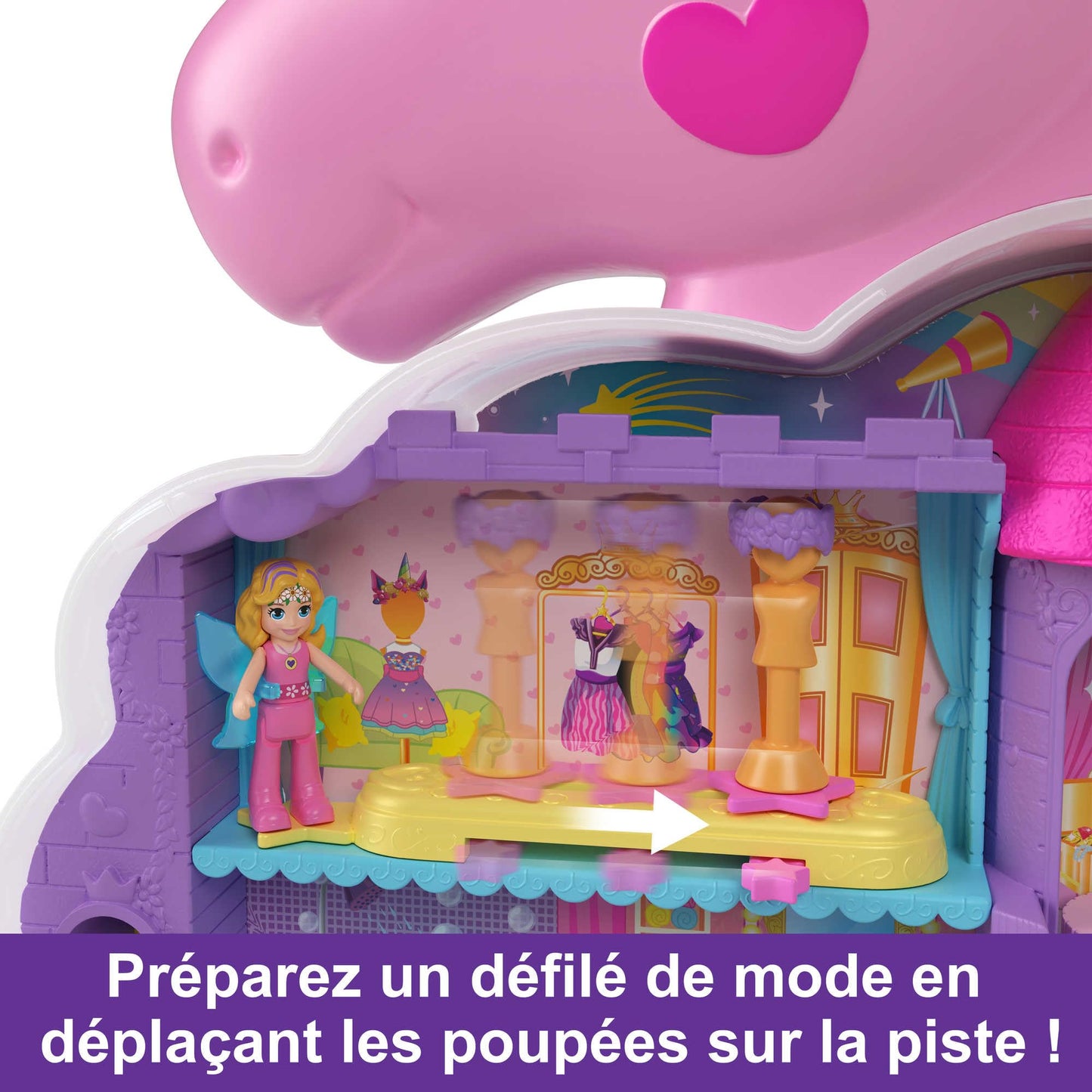 Polly Pocket Coffret 2-en-1 Salon De Coiffure Licorne Arc-en-Ciel avec Tête À Coiffer, Comprend 2 Figurines, Plus 25 Accessoires Et Éléments Mobiles, Jouet pour Enfant de 4 Ans et Plus, HMX18