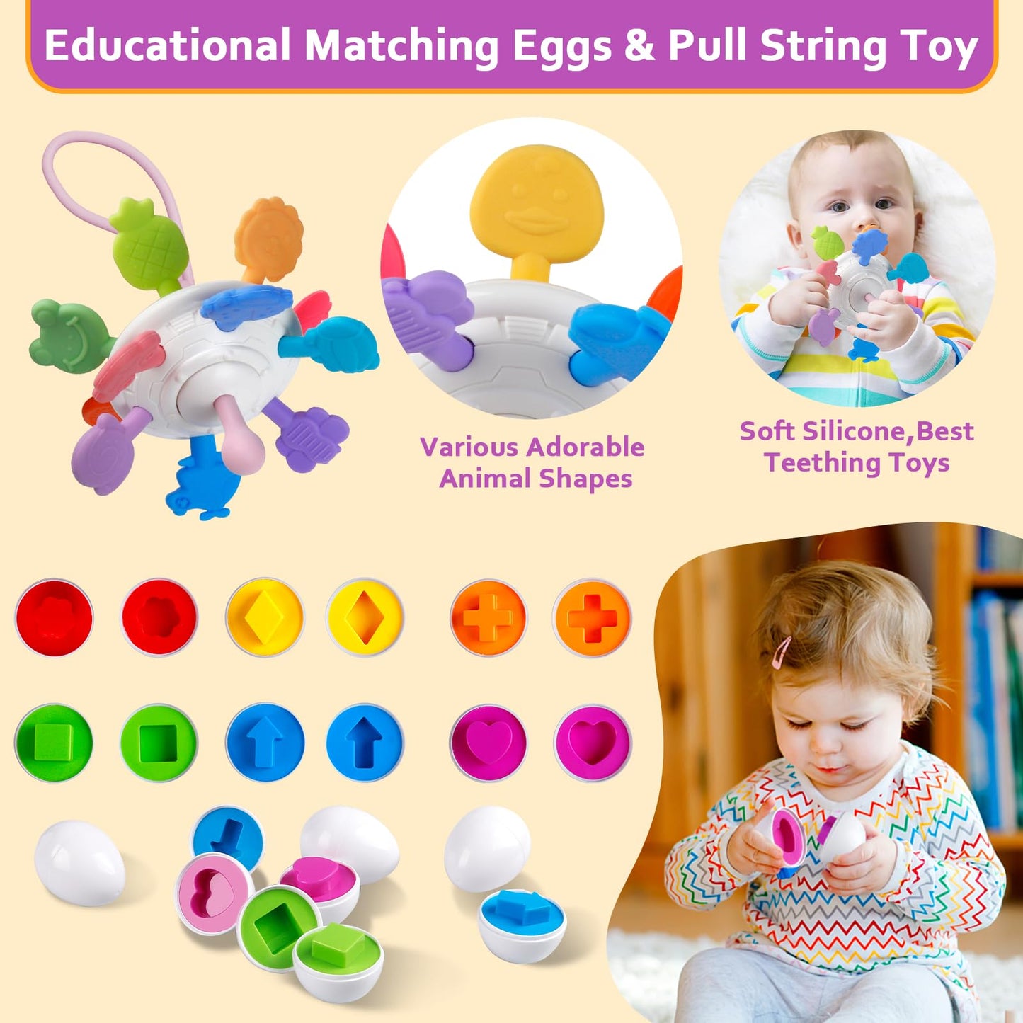Weilim Jouets Bébés pour 6 à 12 Mois, Montessori Jeux Bébé Eveil, Jouets sensoriels, 6 en 1 avec Bebe Cube d'activité, œufs à associer, Jouet à Ventouse à Rotation (6 in 1)