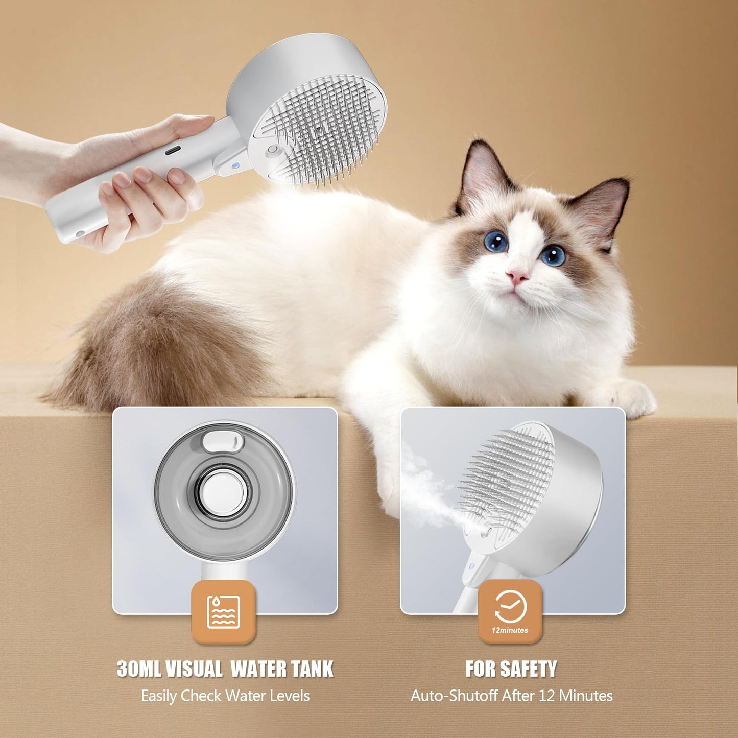 Brosse de Toilettage Vapeur 4 en 1 Antistatique I Chats & Chiens