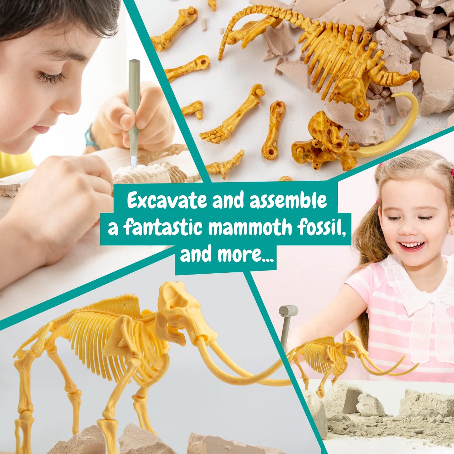 Science4you - Mammouth, Kit de Fouille pour Enfants +6 Ans - Excaver et Assembler 17 Fossiles de Dinosaure Avec ce Jouet de Paléontologie et Archeologie pour Enfants, Jeux Scientifique 6-10 Ans