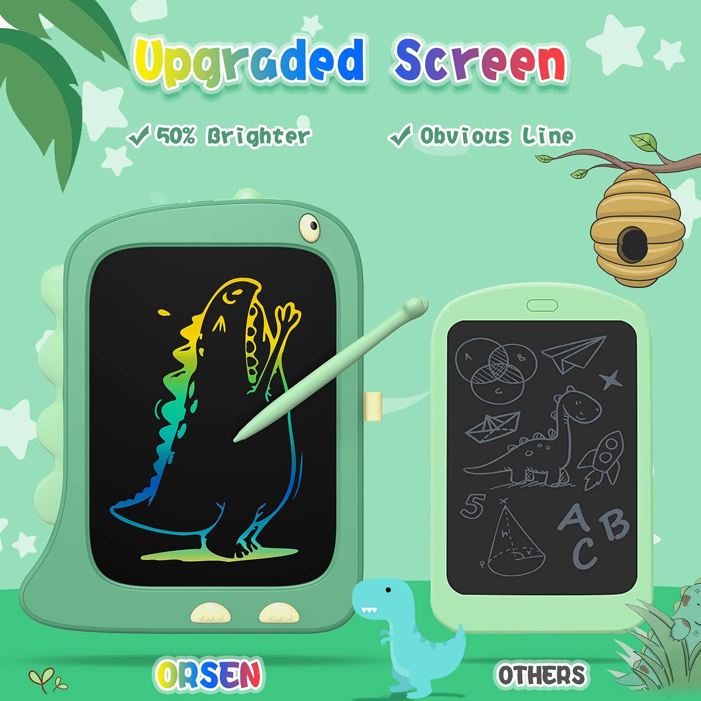 Orsen Tablette D'écriture LCD de 8,5 Pouces, Tablette Graphique, Ardoise Magique, Tablette Dessin Enfant de 2 3 4 5 6 7 Ans Filles et Garçons Cadeau d'anniversaire pour Les Enfants Dinosaure Jouets