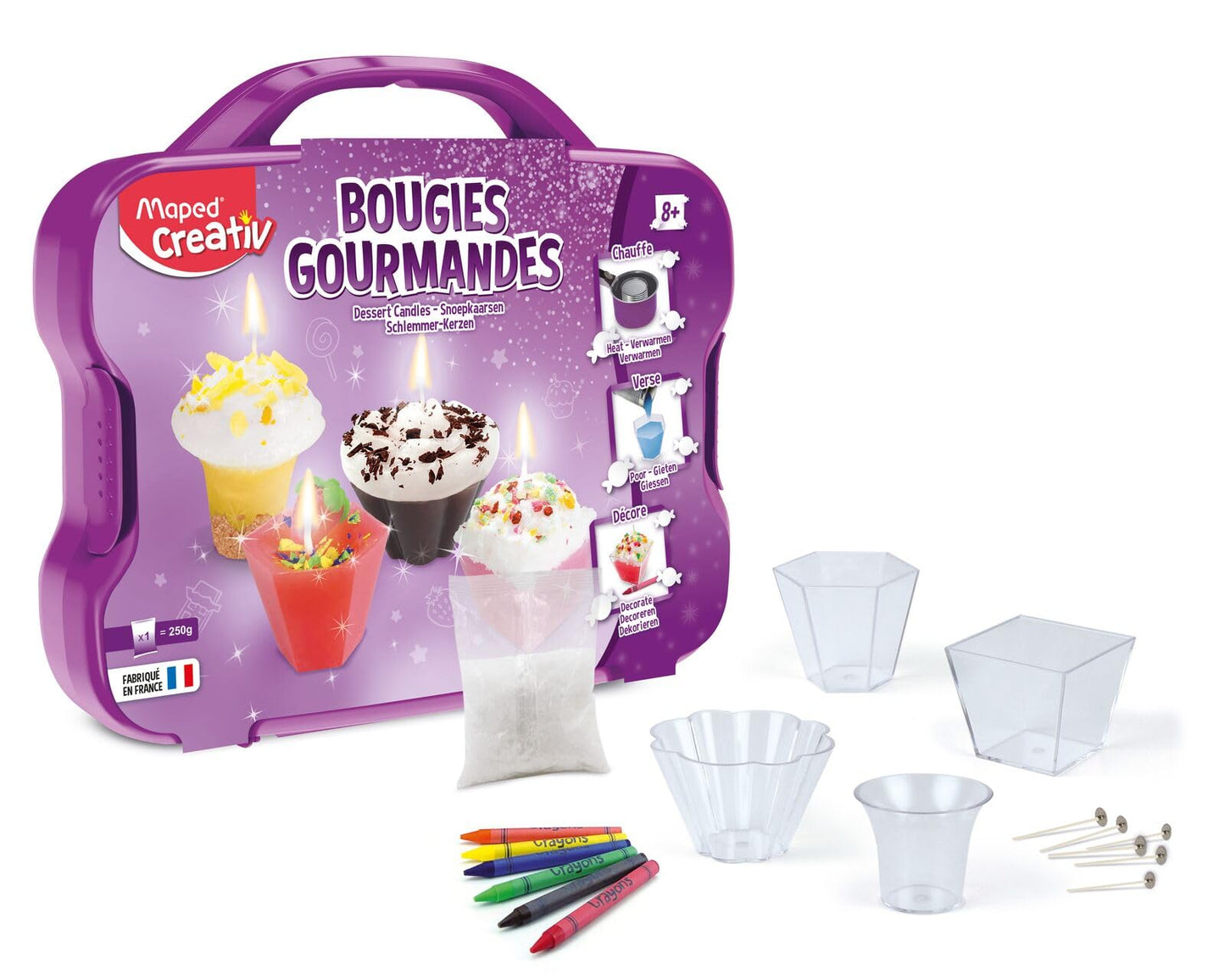 Maped Creativ - Mallette Bougies Gourmandes Loisirs Créatifs pour Enfants dès 8 ans - Activité Manuelle Fabrique des Bougies de Cire Desserts Cupcake, Gâteaux et Patisseries, Multicolore, 18 Unités