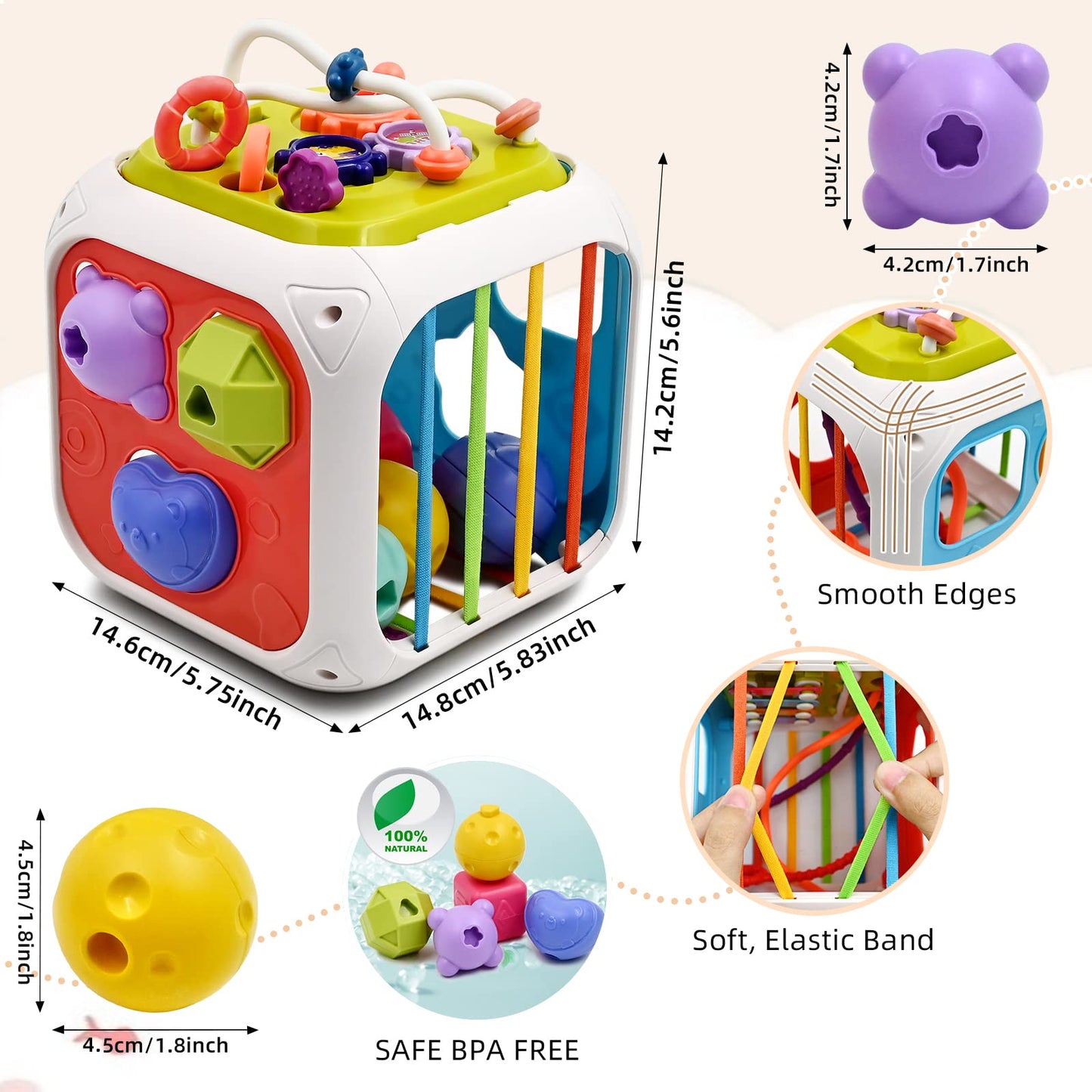 Jouet Bebe 1 2 An, 7 in 1 Montessori Sensoriel Jouets pour Bebe 6 9 12 18 Mois Naissance Fille Garcon, Cadeau Educatif Motricité Cube d'activité Jeux pour Enfants 1 2 Ans Anniversaire Noël Cadeau
