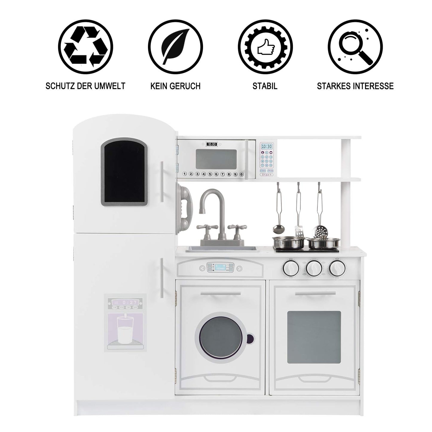 WOLTU Cuisine pour Enfants en Bois 5 pièces Jouet Cuisine pour Enfants avec Accessoires,dinette Enfant Blanc