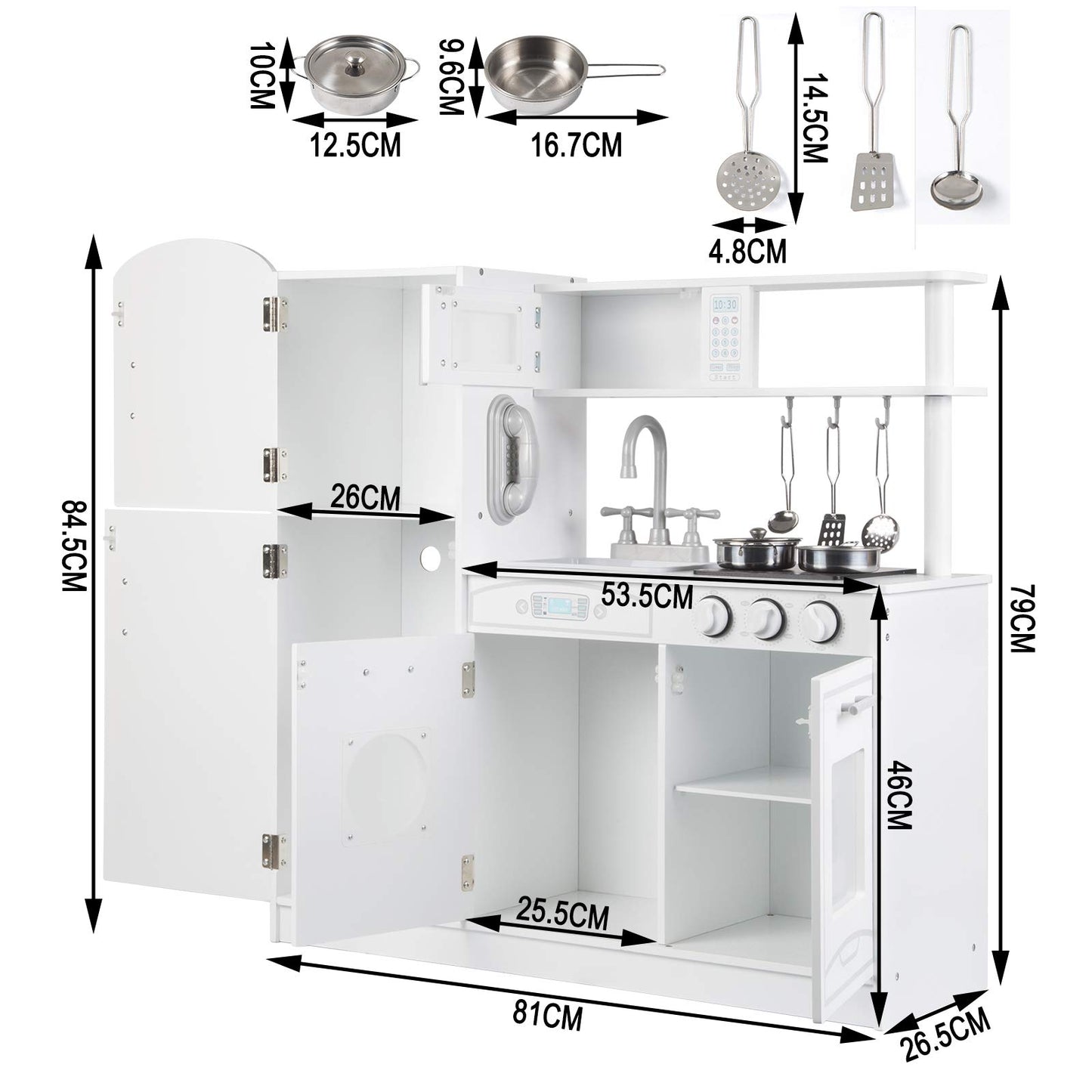 WOLTU Cuisine pour Enfants en Bois 5 pièces Jouet Cuisine pour Enfants avec Accessoires,dinette Enfant Blanc