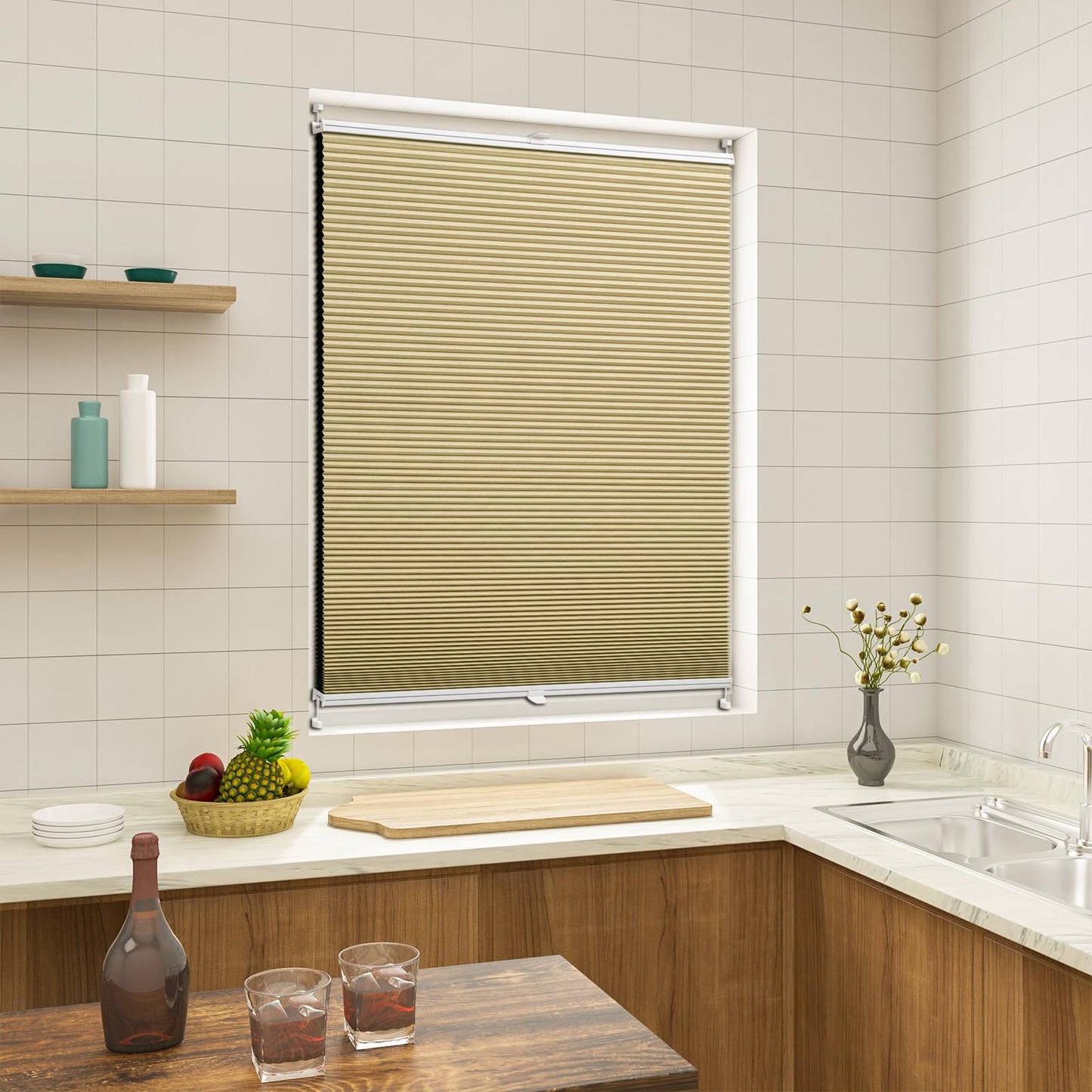 Store nid d'abeille sans perçage, occultant beige