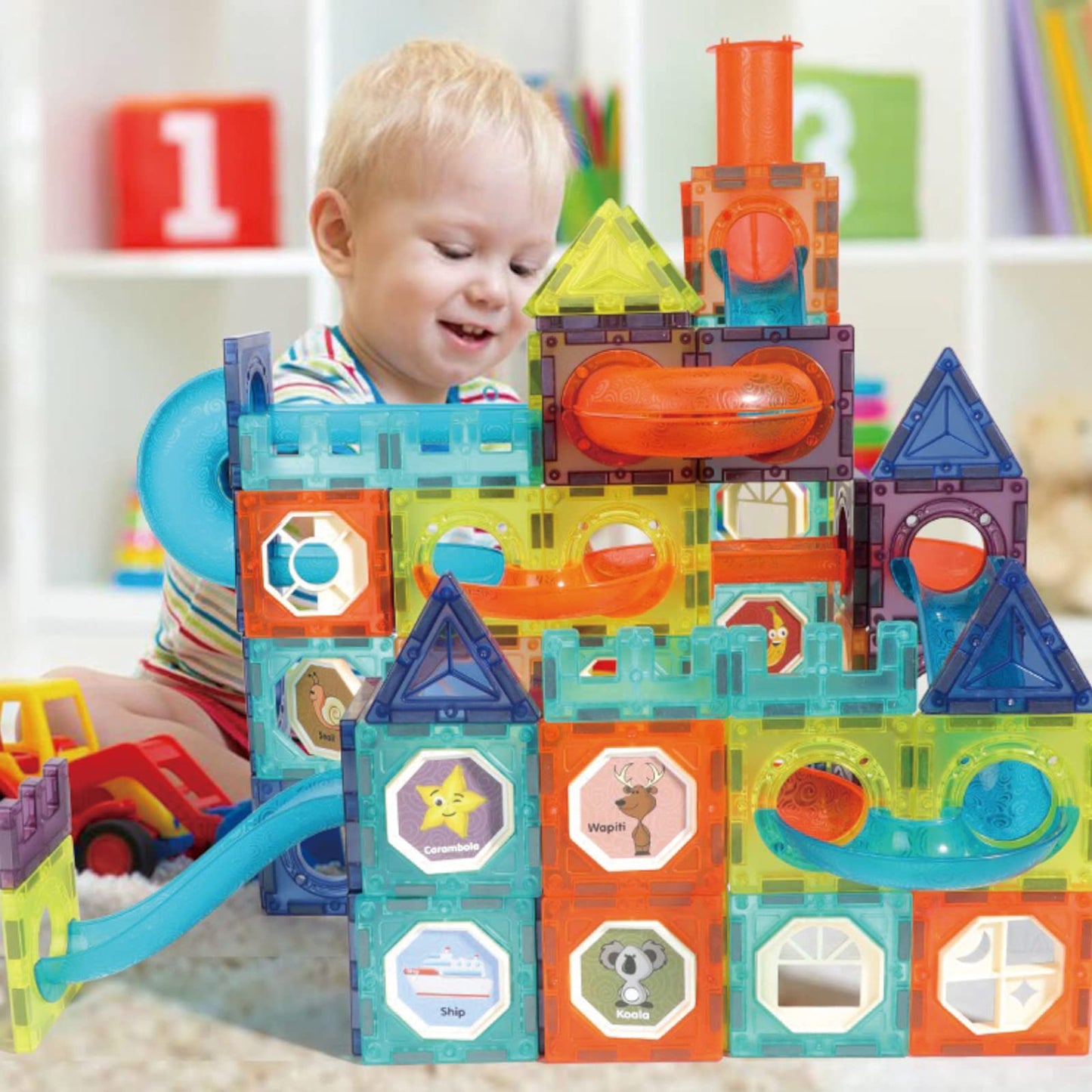 BINZKBB Blocs de Construction Magnétiques Enfants Jouet - 110 pièces 3D Jeux de Construction Éducatifs Aimanté Enfants Lumineux - Cadeaux de Créatif pour Enfants,Garçons et Filles de 3 4 5 6 7 8 Ans+