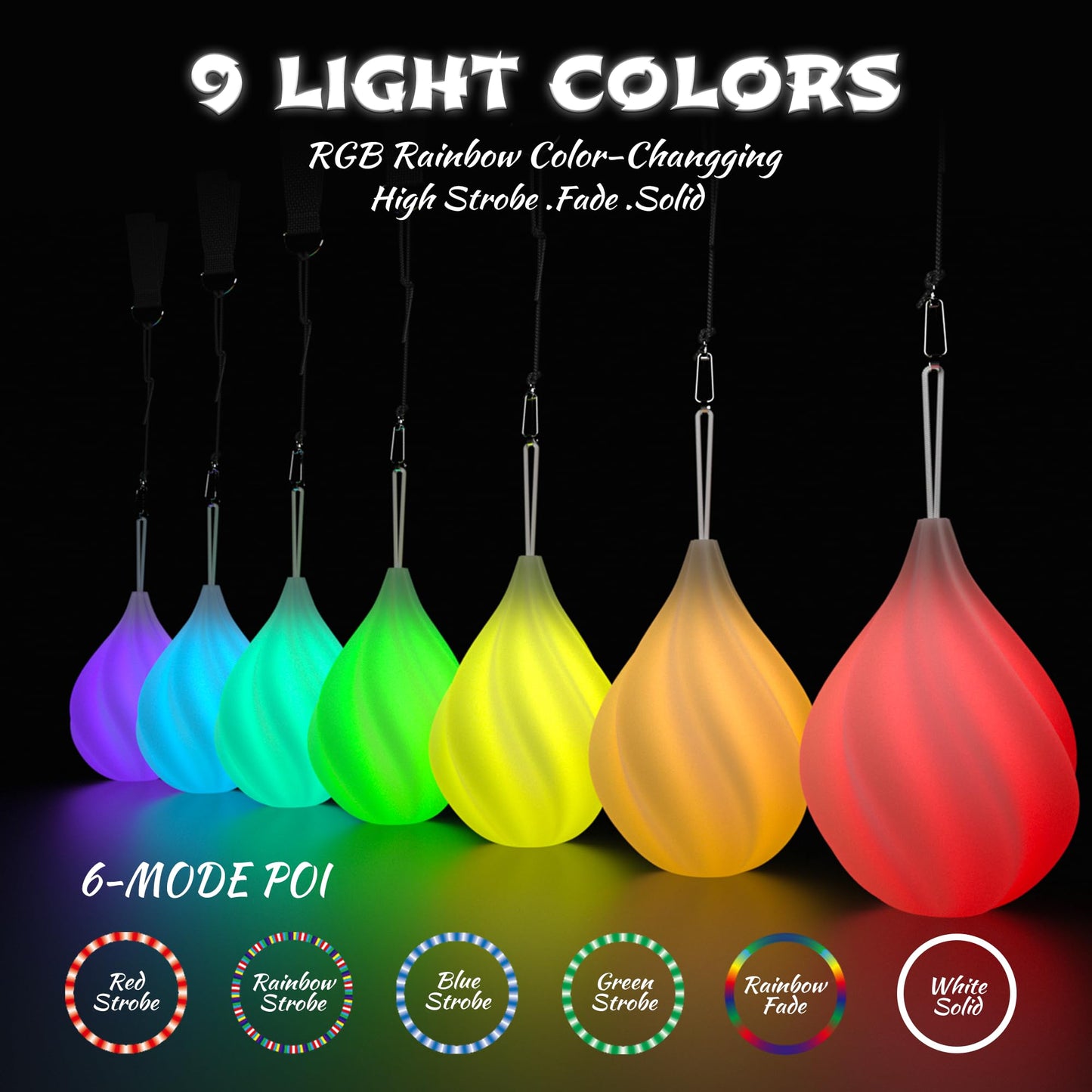 Lot de 2 LED Poi Lumineux Boules Poi - Balles de Jonglages | LED Boule Lumineuse Cirque Accessoires | 1Paire Kit Boules Multicolores Lumineuses Débutants & Professionnels | Pour Enfants & Adultes