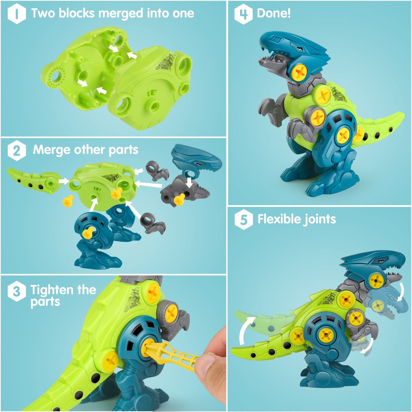 Dreamon Dinosaure Jouet Enfant Garcon 4 5 7 Ans, avec Boîte de Rangement Perceuse Électrique, DIY Construction Puzzle Jouet Cadeau pour Garçons Filles