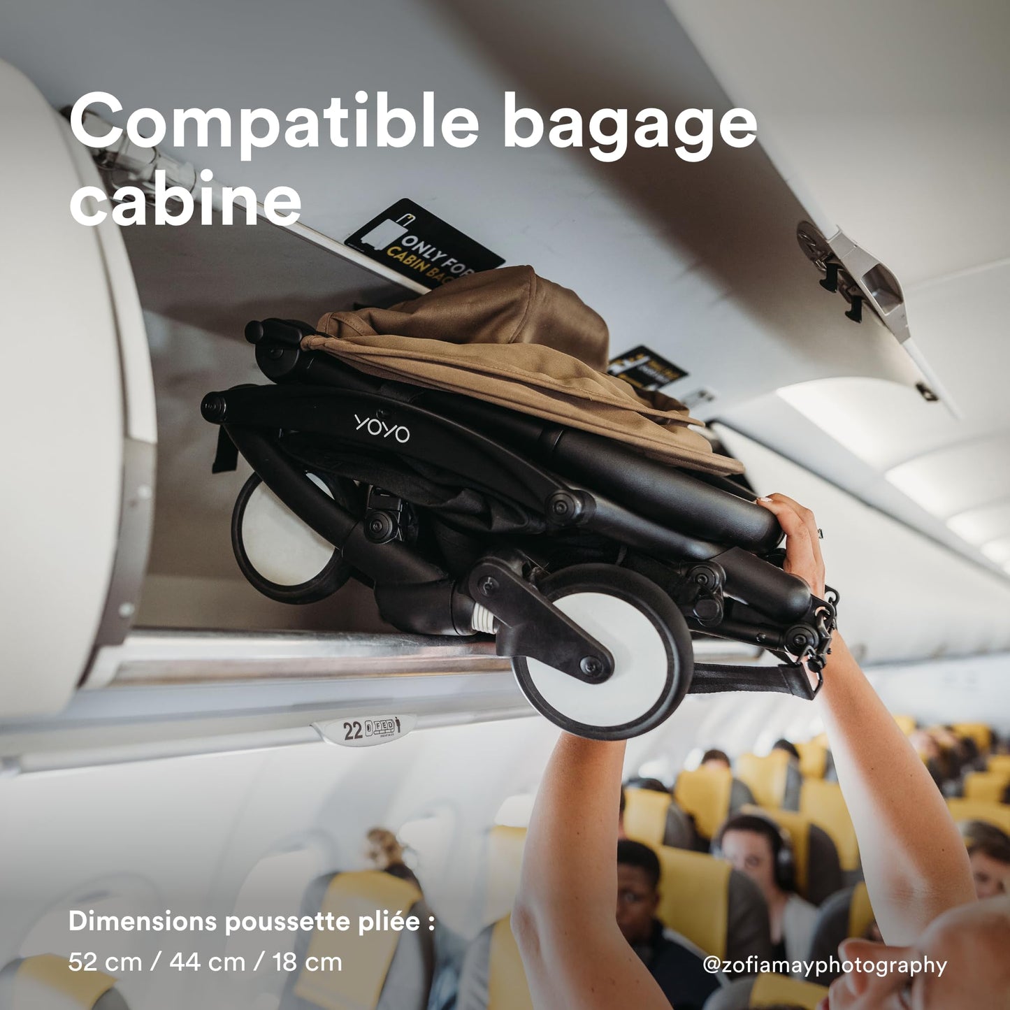 Poussette Stokke YOYO3 6+ - Cadre blanc + pack couleur 6+ taupe + capote - Pliage facile, légère et compacte - Compatible bagage cabine
