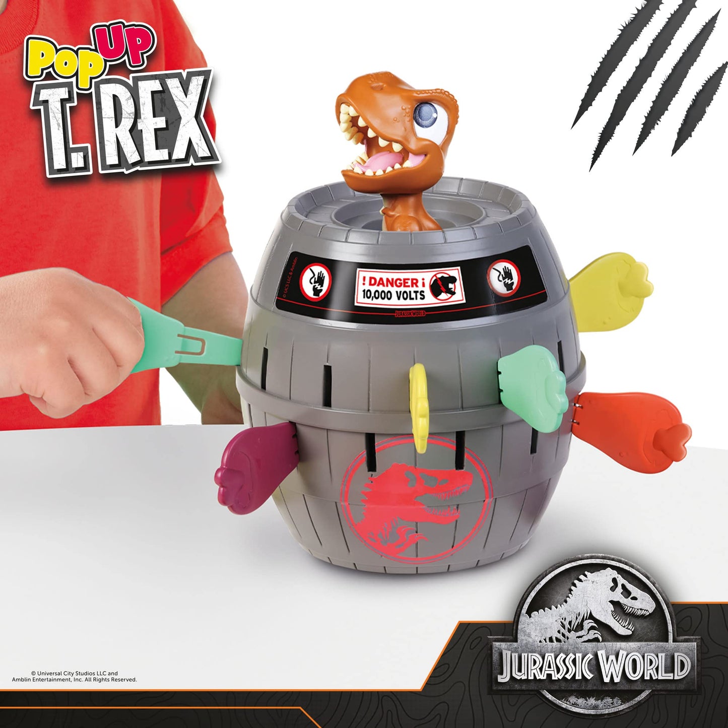 TOMY - Pop T-Rex Jeux de Société Jurassic World pour Famille et Enfants, Jeu dinosaure, 2 - 4 Joueurs, Convient aux Garçons et aux Filles Agés de 4+