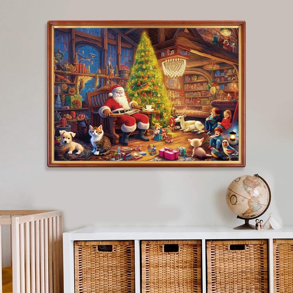 Puzzle de Noël pour Adultes 500 pièces Père Noël-Enfants Animaux de Compagnie 52 x 38 cm Puzzles de Noël pour Adultes 500 pièces Puzzles de Noël pour Adulte