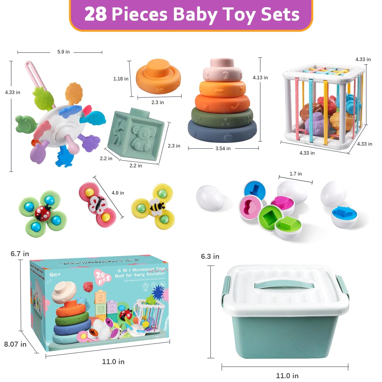 Weilim Jouets Bébés pour 6 à 12 Mois, Montessori Jeux Bébé Eveil, Jouets sensoriels, 6 en 1 avec Bebe Cube d'activité, œufs à associer, Jouet à Ventouse à Rotation (6 in 1)