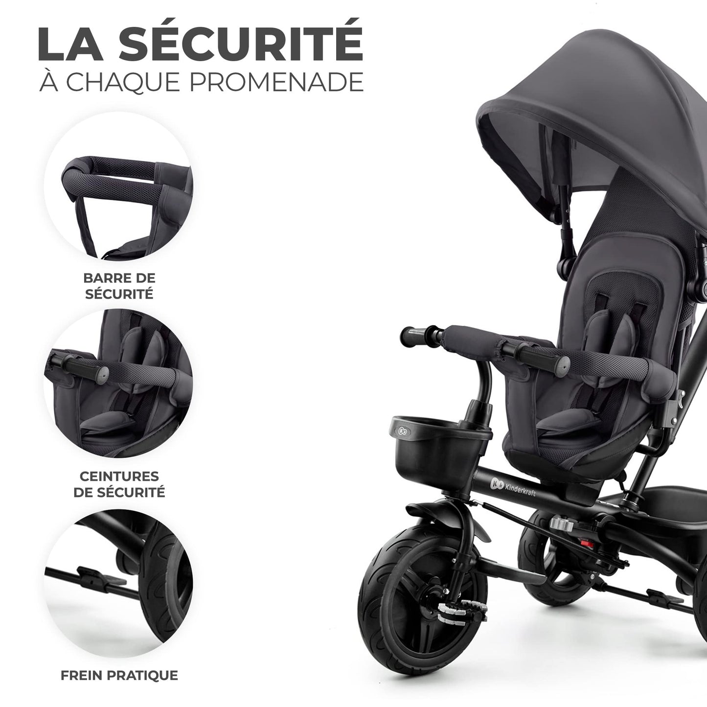 Kinderkraft AVEO Tricycle Bébé Évolutif, Draisienne Évolutif, Trike Bebe, Velo Poussette Bebe Évolutif, Velo Enfant 5 Ans, De 9 Mois, Pliable, Facile À Plier, Accessoires Pratiques, Gris