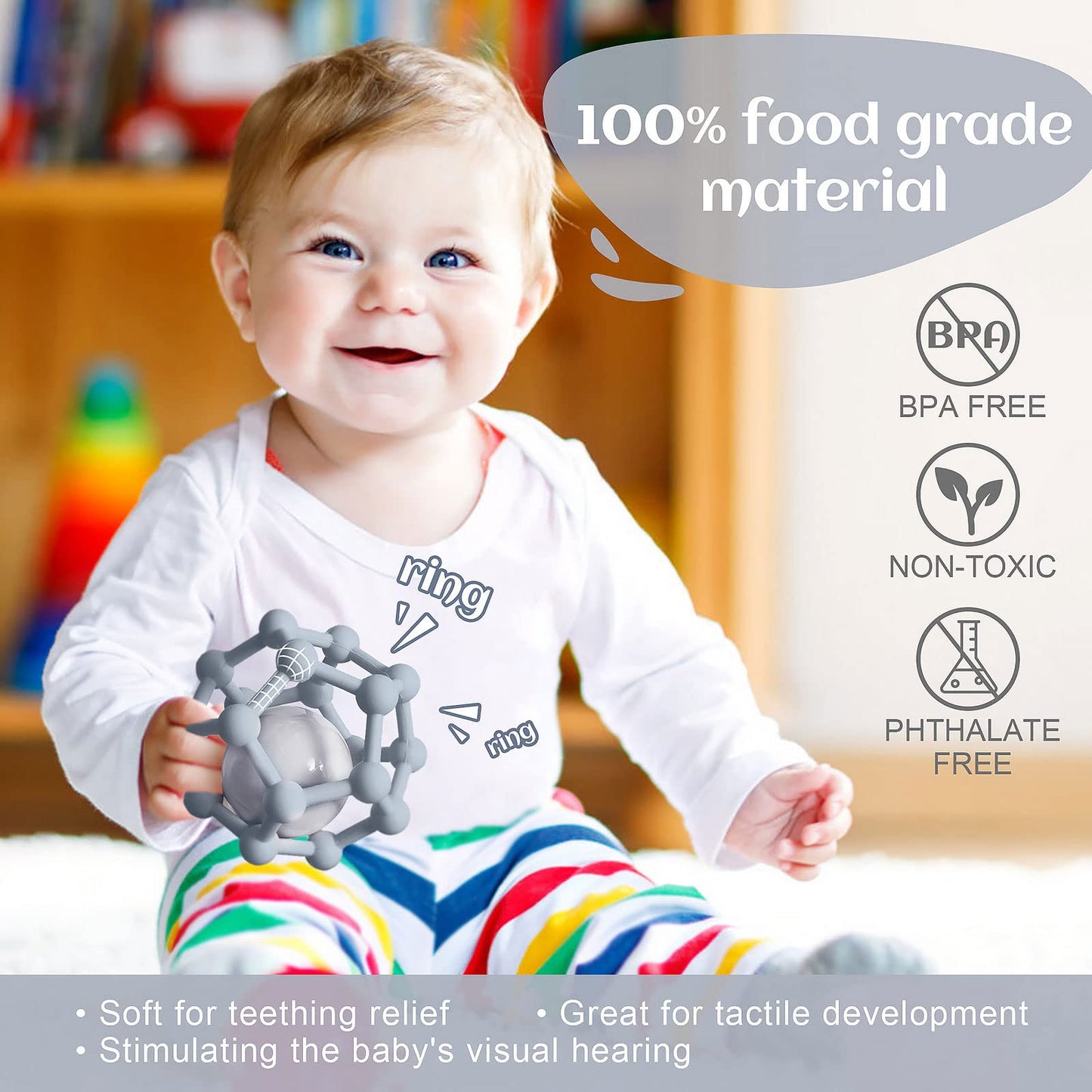 Balles sensorielles pour bébé, Balle à Main Tactile pour bébé, Balle à saisir pour Enfants, Jouet sensoriel pour bébé, Dentition et Balle de Jeu à saisir pour améliorer l'expérience visuelle (gris)