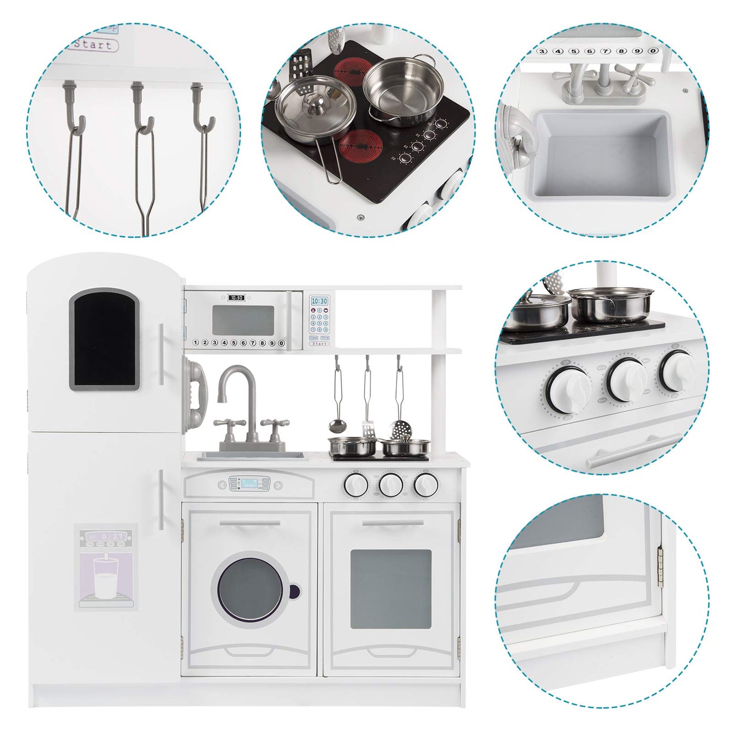 WOLTU Cuisine pour Enfants en Bois 5 pièces Jouet Cuisine pour Enfants avec Accessoires,dinette Enfant Blanc