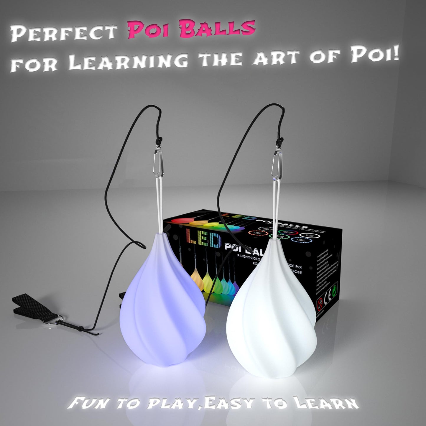 Lot de 2 LED Poi Lumineux Boules Poi - Balles de Jonglages | LED Boule Lumineuse Cirque Accessoires | 1Paire Kit Boules Multicolores Lumineuses Débutants & Professionnels | Pour Enfants & Adultes