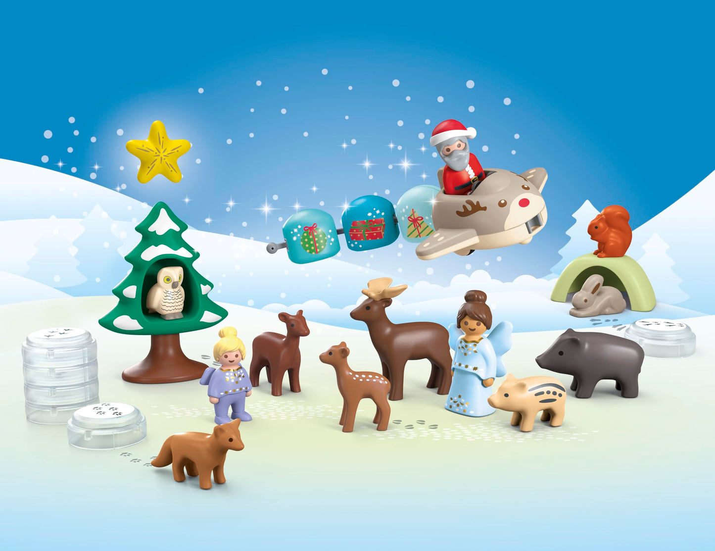 Playmobil 70297 Junior : Calendrier de l'Avent Junior Père Noël et Animaux de la forêt - avec 24 Portes excitantes - Jouet fabriqué à partir de matière d'origine végétale - Dès 12 Mois