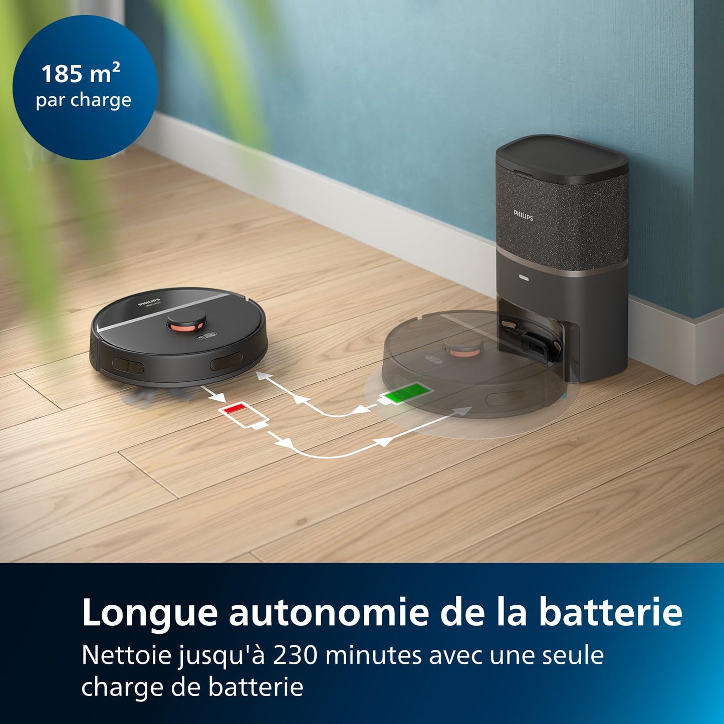 Philips Robot Aspiration/Lavage Homerun Série 3000, Haute Puissance d'aspiration (4000 Pa), Navigation Laser, Autonomie 200 Min, Station de vidage Auto, Aspirateur-Robot, App, Noir (XU3100/01)