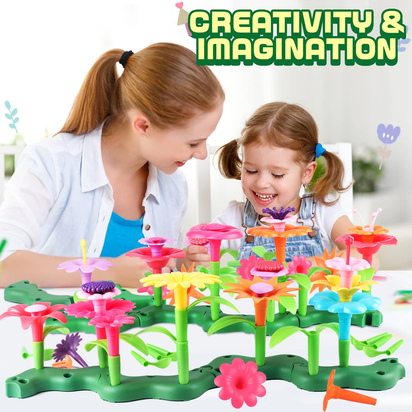 CENOVE Jouets de Construction de Jardin de Fleurs, 3 4 5 6 Ans, Ensembles de Bouquets de Bricolage pour Filles et Garçons, Blocs de Construction Créatifs pour Enfants (130 PCS)