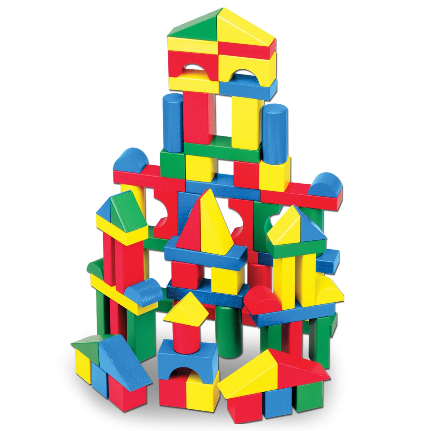 Melissa & Doug Blocs de Construction en Bois, Jouet Éducatif pour les Enfants, 100 Blocs Colorés de Formes et Tailles Différentes, Jeux d'éveil, Cadeau pour garçons et filles de 3 4 5 6 7 ans