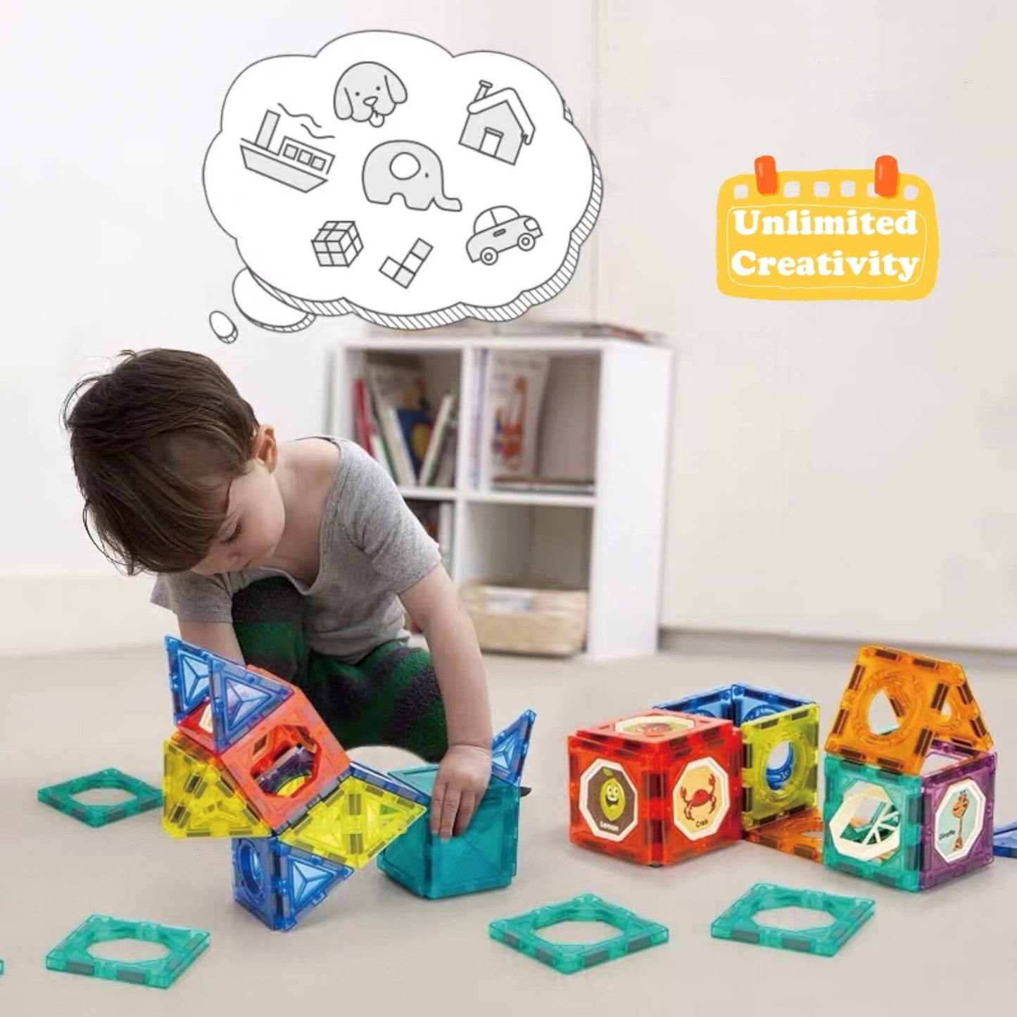 BINZKBB Blocs de Construction Magnétiques Enfants Jouet - 110 pièces 3D Jeux de Construction Éducatifs Aimanté Enfants Lumineux - Cadeaux de Créatif pour Enfants,Garçons et Filles de 3 4 5 6 7 8 Ans+