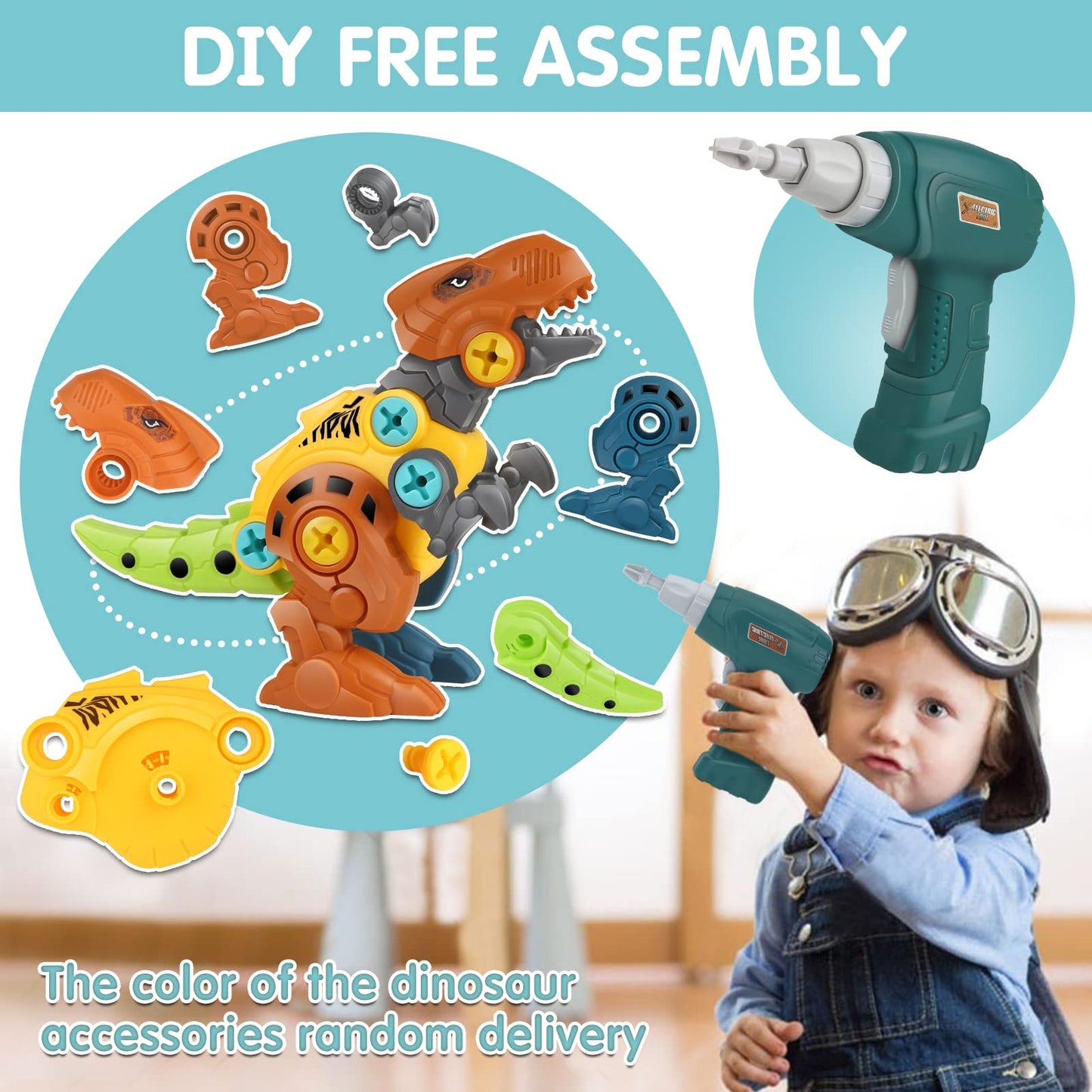 Dreamon Dinosaure Jouet Enfant Garcon 4 5 7 Ans, avec Boîte de Rangement Perceuse Électrique, DIY Construction Puzzle Jouet Cadeau pour Garçons Filles