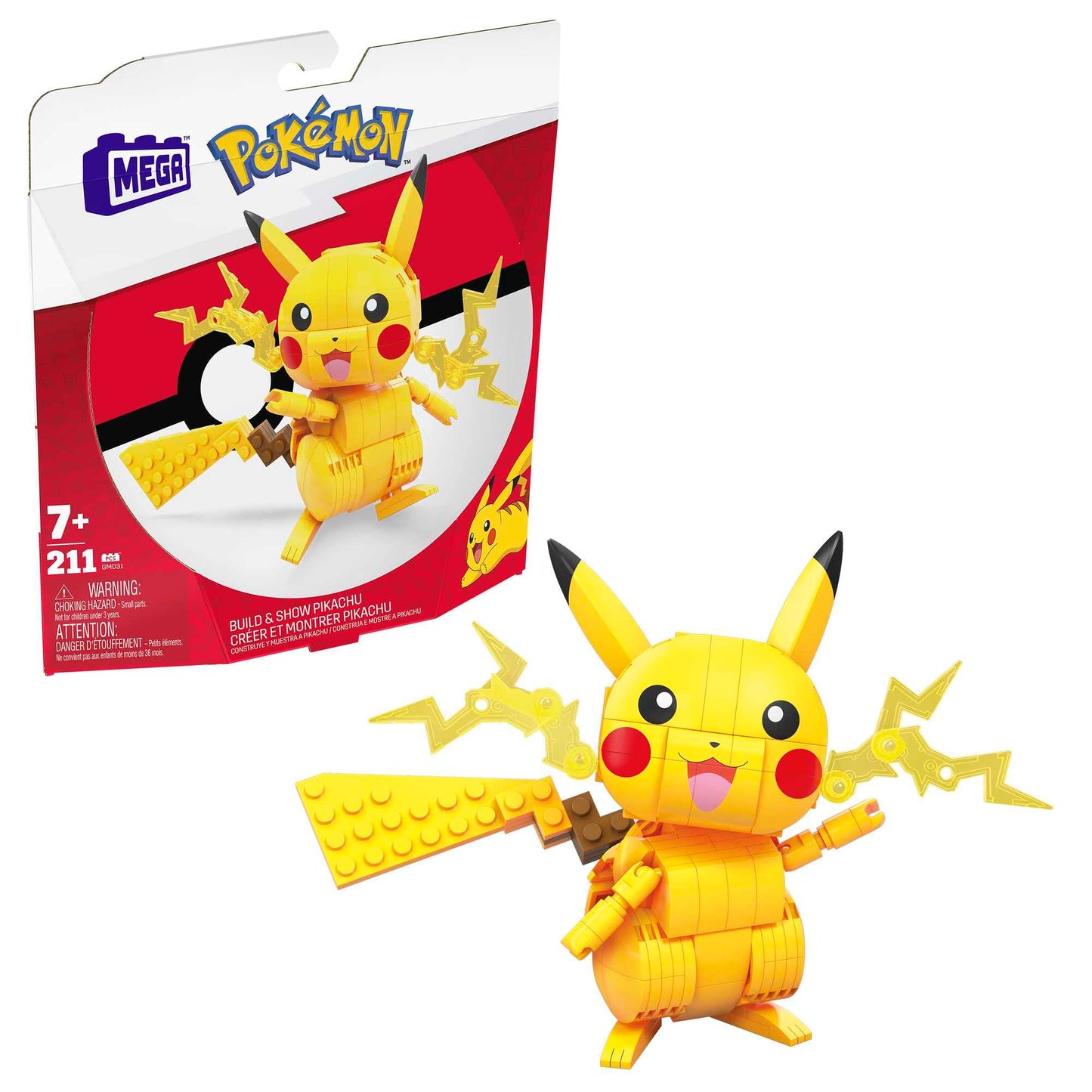 MEGA Construx Pokemon Pikachu à Construire, Jeu de Briques de Construction, 211 pièces & Pokémon Figurine Action Bulbizarre 12 cm, Jeu De Briques De Construction pour Enfants Et Adulte
