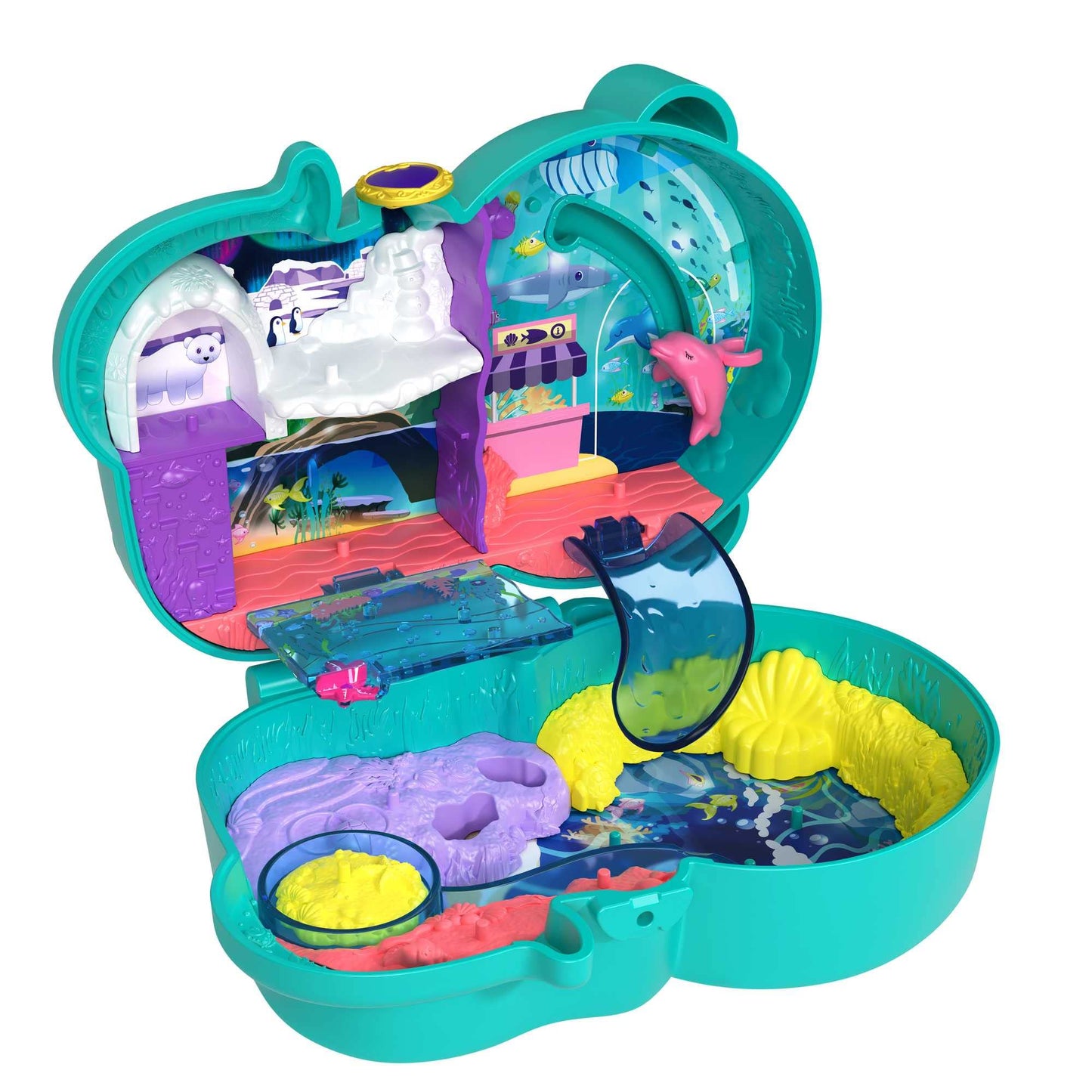 Polly Pocket Coffret Loutre Aquatique, thème Aquarium, avec Mini-Figurines Polly et Nicolas, 5 Surprises, 12 Accessoires, Jouet pour Enfant, HCG16