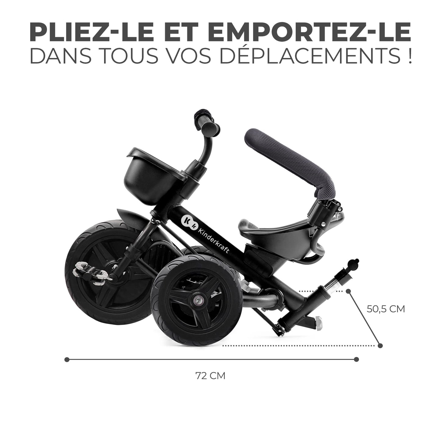 Kinderkraft AVEO Tricycle Bébé Évolutif, Draisienne Évolutif, Trike Bebe, Velo Poussette Bebe Évolutif, Velo Enfant 5 Ans, De 9 Mois, Pliable, Facile À Plier, Accessoires Pratiques, Gris