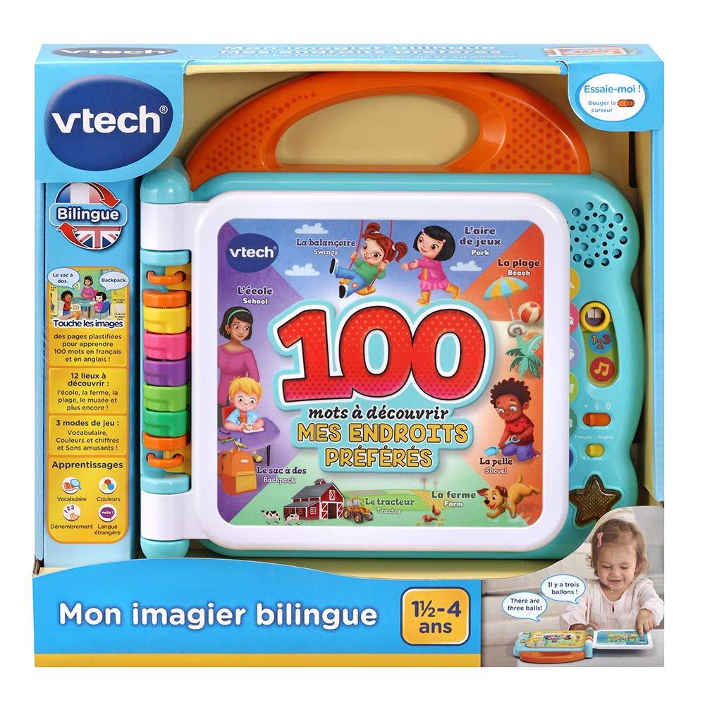 VTech - Mon Imagier Bilingue, Imagier Parlant Mes 100 Endroits Préférés, Livre Sonore, 12 Pages Illustrées et Interactives, Jouet Éducatif, Cadeau Enfant Dès 18 Mois - Contenu en Français et Anglais