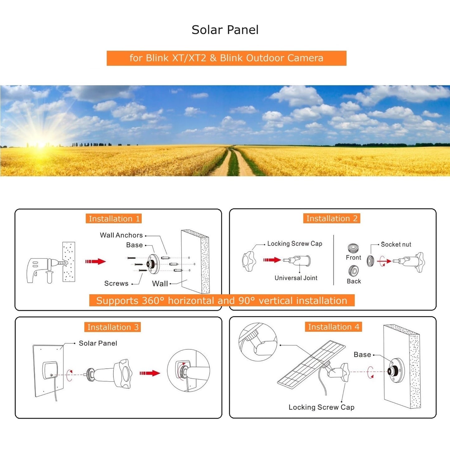 Panneau solaire pour caméra Blink d'extérieur,2W Panneau solaire pour caméra Blink d'extérieur,Caméra Blink XT2/XT&SimpliSafe(Non inclus),IP66 Blink d'extérieur(3rd Gen) avec connecteur en caoutchouc