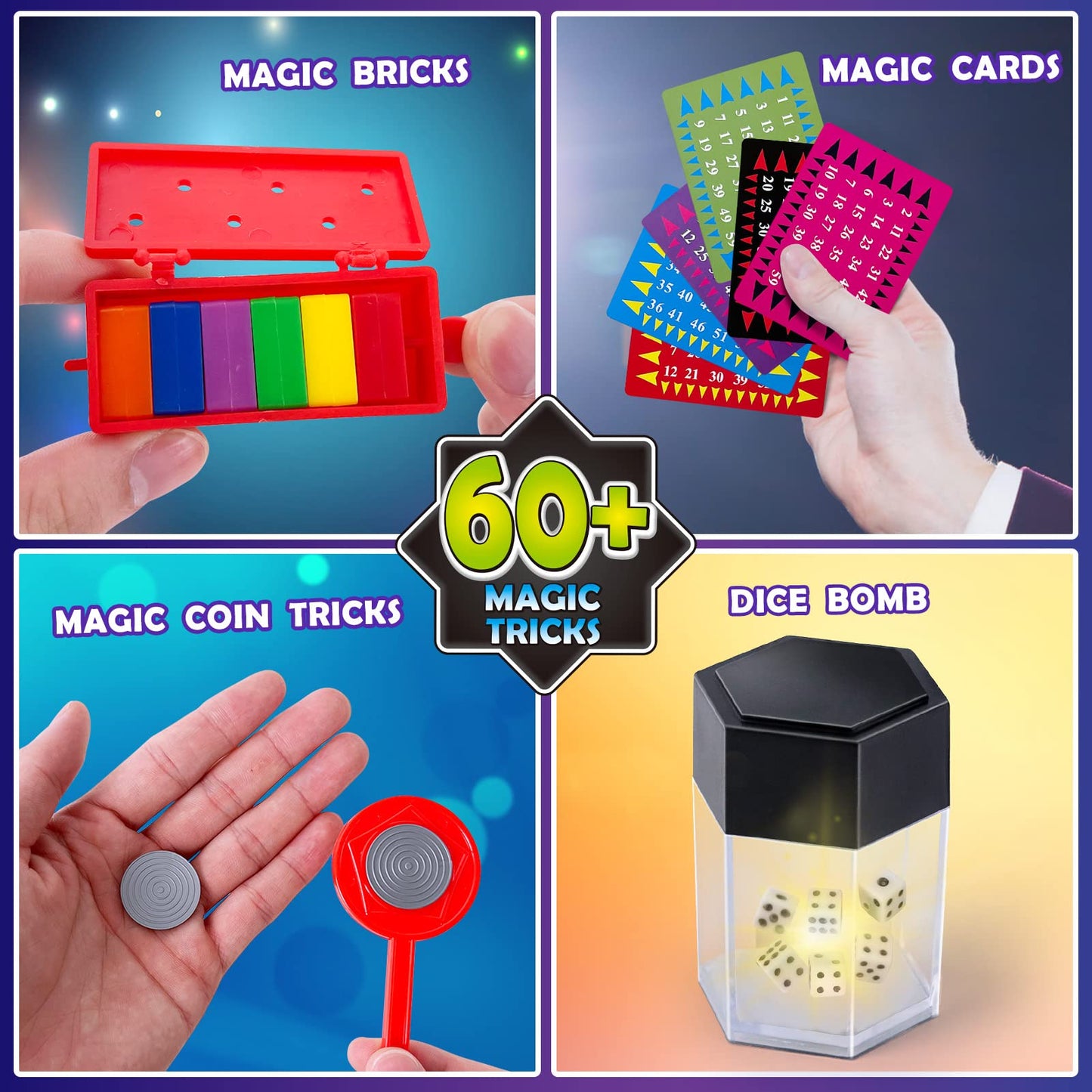 Heyzeibo Kit de Magie - 60+ Tours de Magie Enfant, Kit Magique avec Baguette Magique et Instructions, pour Garçons, Filles, Tout-Petits, Débutants