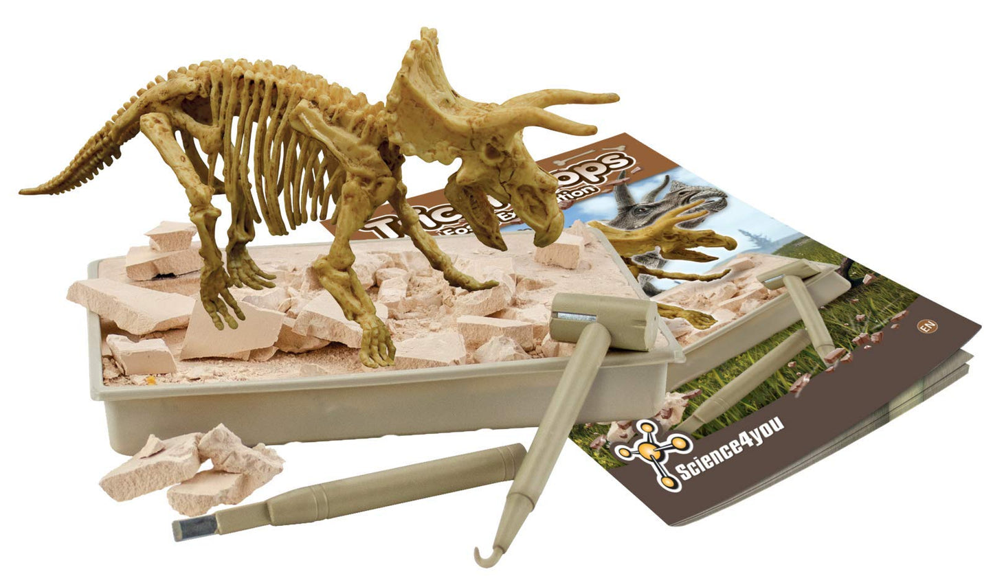 Science4you Triceratops, Kit de Fouille pour Enfants +6 Ans - Excaver et Assembler 10 Fossiles de Dinosaure. Jeux de Paléontologie et Archeologie, Jouet et Cadeau pour Enfants 6 7 8 9 10+ Ans