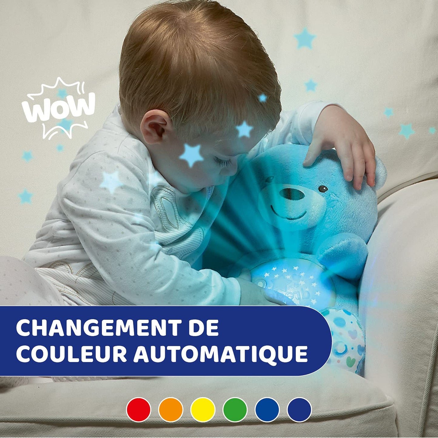 Chicco First Dreams Baby Bear Ours en Peluche Musical, Veilleuse Lumineuse pour Bébés avec Effets Lumineux et Mélodies Relaxantes - Jouets Bébé 0+ Mois - Bleu