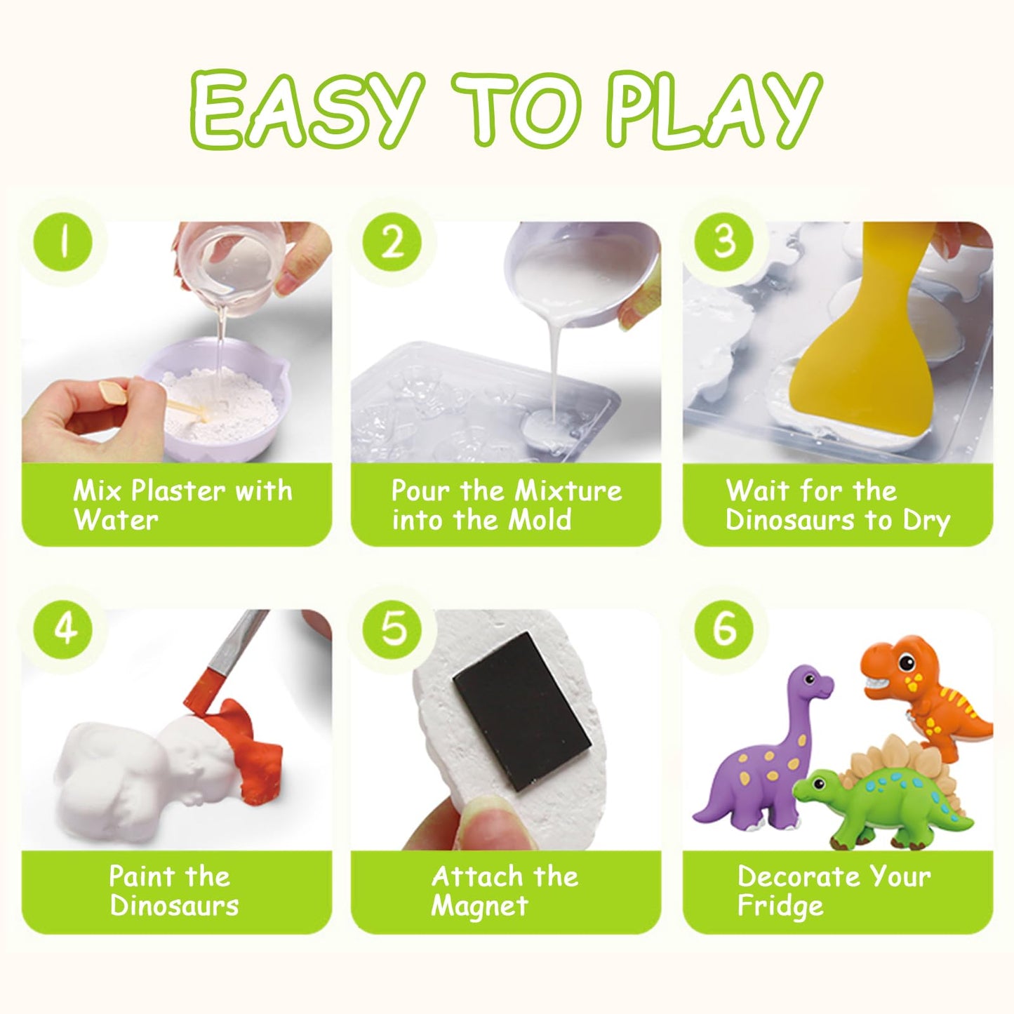 LinStyle Kit de Dinosaures à Colorier pour Enfants avec Moule, Jouet de Peinture 3D,Jeu D' Activites Manuelles pour Garçons Filles 3 4 5 6 7 8 9 10 Ans, Cadeau Créatif Bricolage d'Anniversaires Noël
