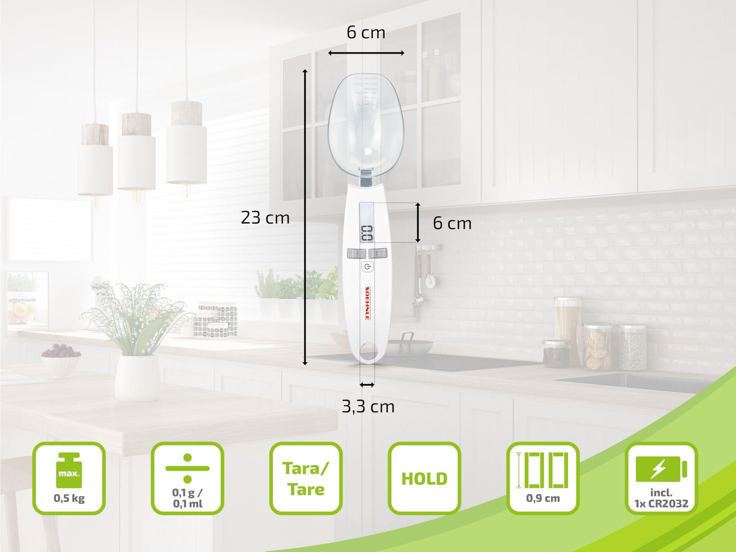 Cuillère doseuse électronique à graduation 0,1 g jusqu'à 500 g