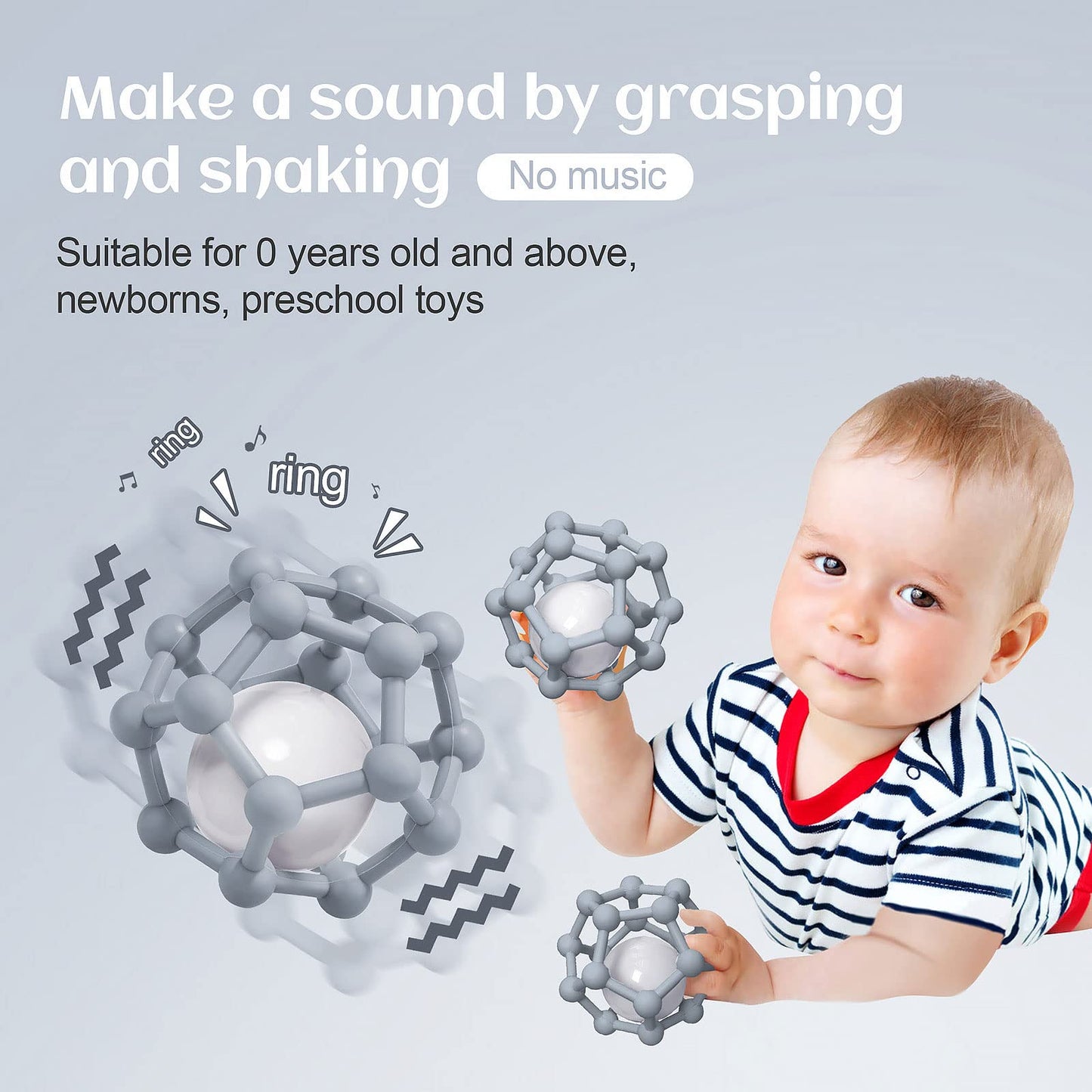 Balles sensorielles pour bébé, Balle à Main Tactile pour bébé, Balle à saisir pour Enfants, Jouet sensoriel pour bébé, Dentition et Balle de Jeu à saisir pour améliorer l'expérience visuelle (gris)