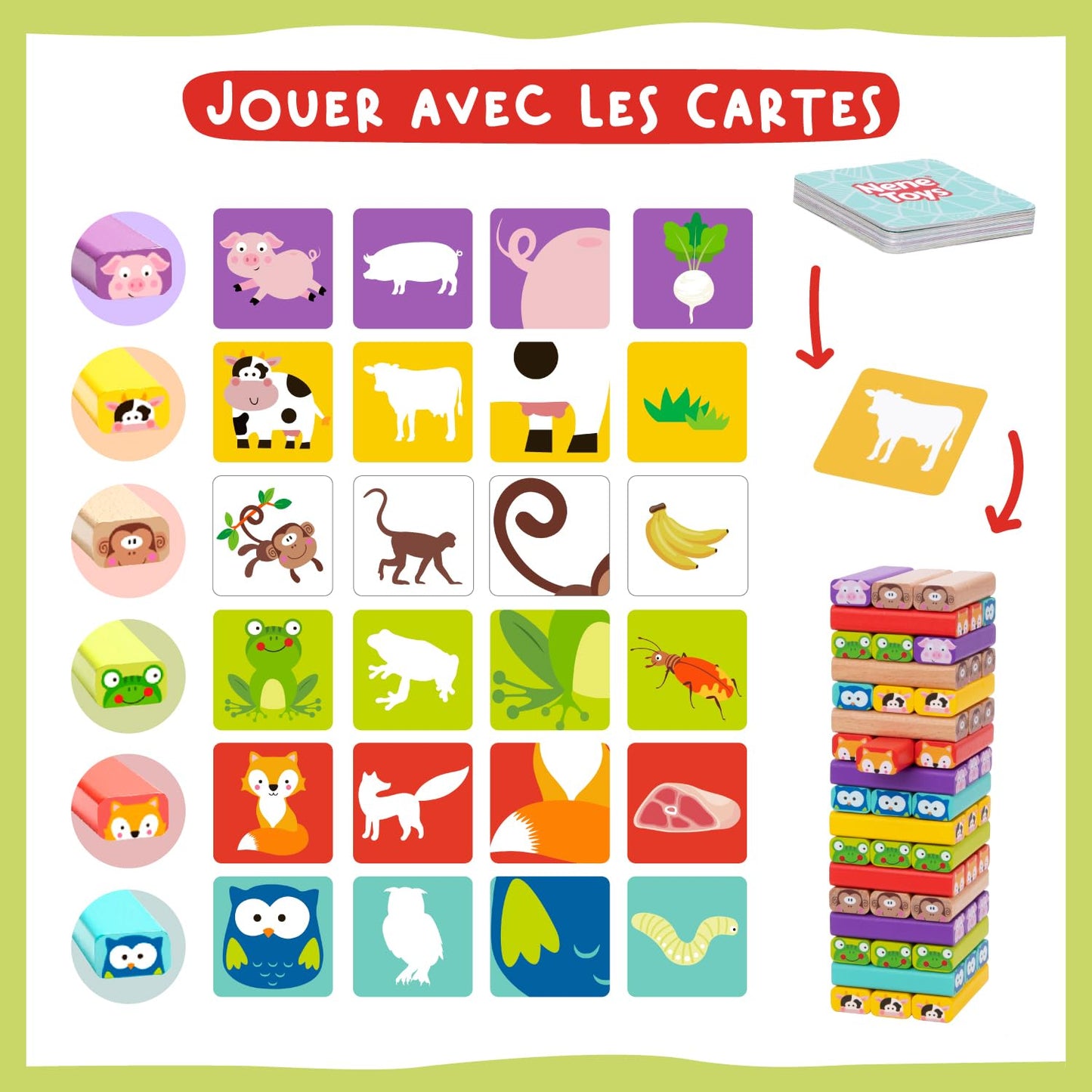 Nene Toys Tour 4 en 1 en Bois avec des Couleurs et Animaux - Jeu de Société Educatif pour Garçons et Filles De 3 à 9 Ans - Idéal comme Cadeau à Partager Entre Parents et Enfants