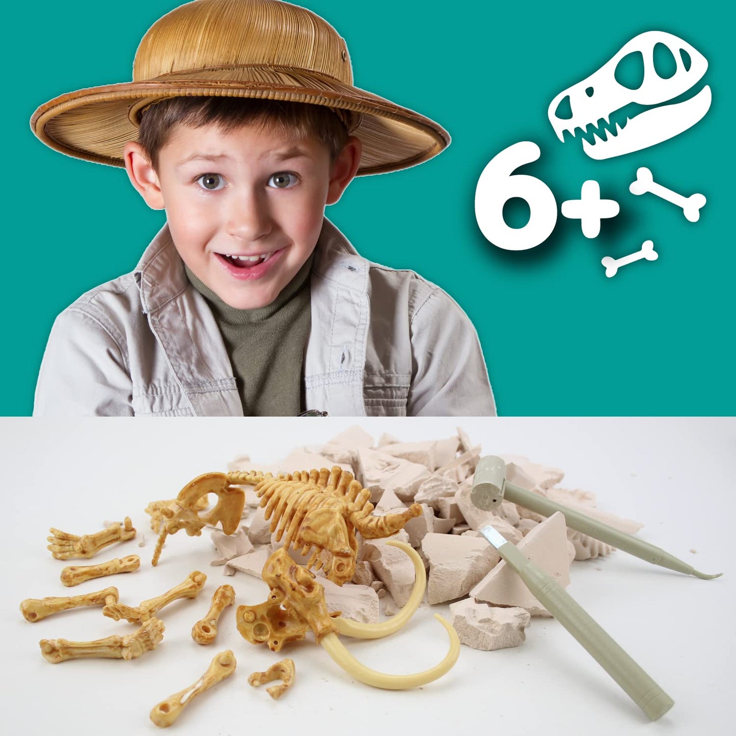 Science4you - Mammouth, Kit de Fouille pour Enfants +6 Ans - Excaver et Assembler 17 Fossiles de Dinosaure Avec ce Jouet de Paléontologie et Archeologie pour Enfants, Jeux Scientifique 6-10 Ans