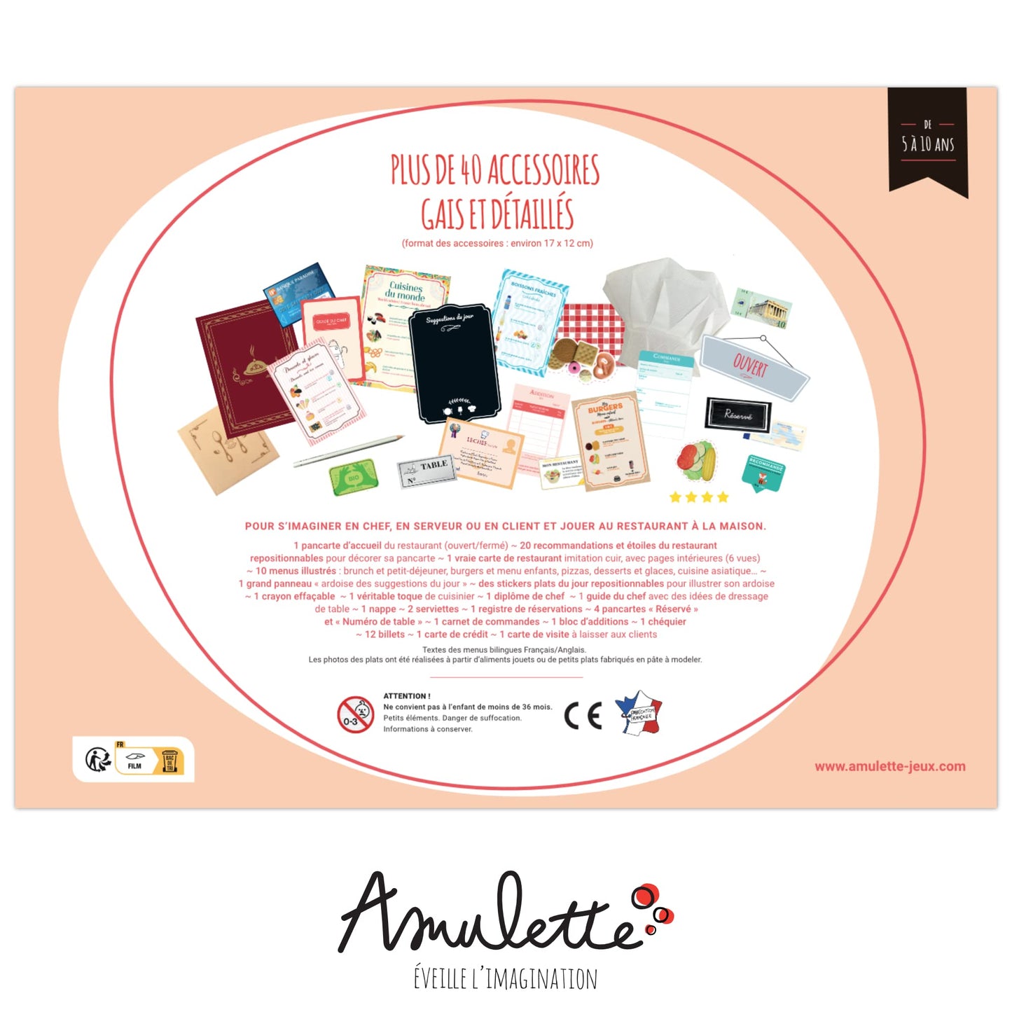 Coffret Mon Premier Restaurant - Jeu Éducatif 5 à 10 ans - Fille Garçon Métier Cuisine