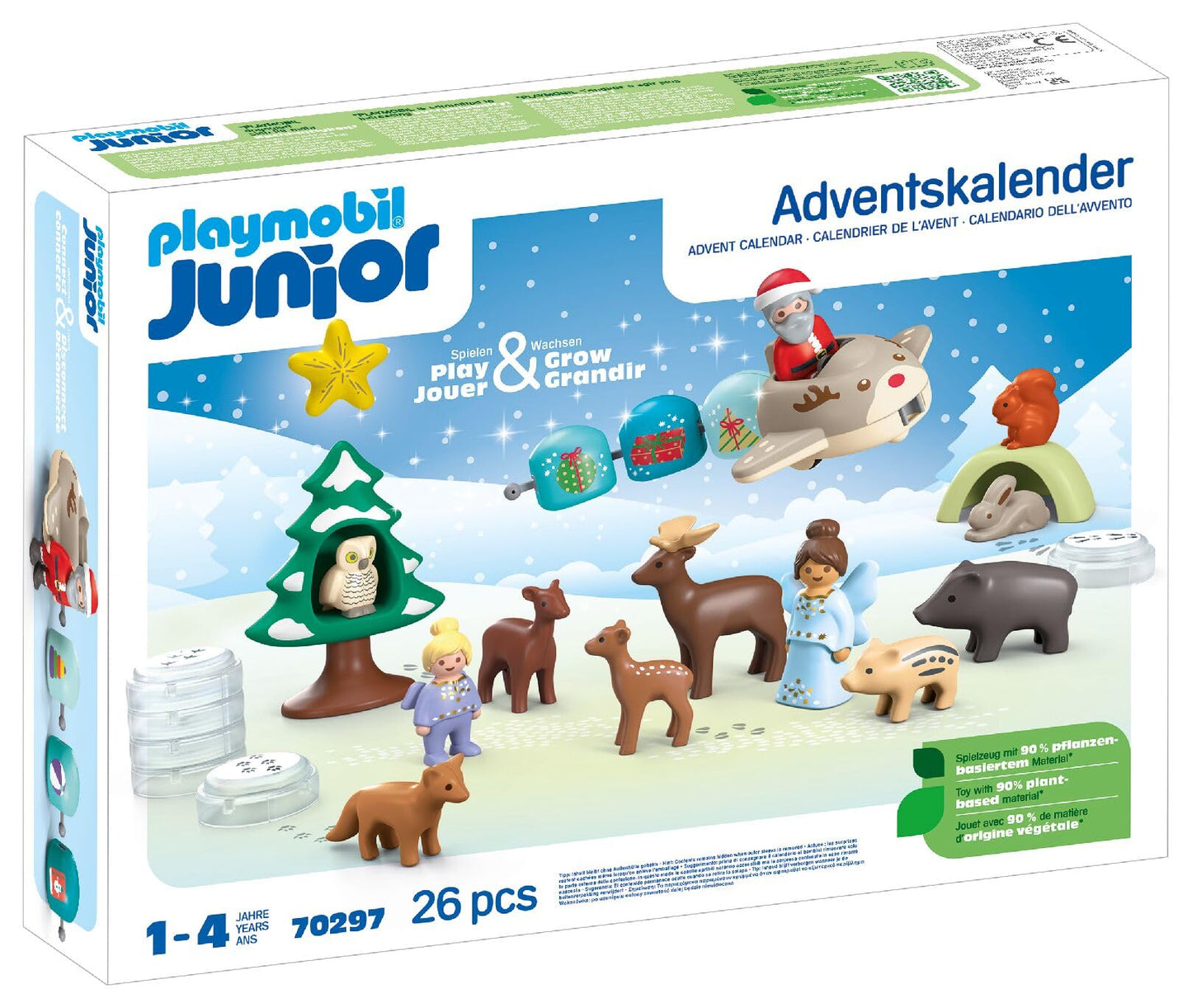 Playmobil 70297 Junior : Calendrier de l'Avent Junior Père Noël et Animaux de la forêt - avec 24 Portes excitantes - Jouet fabriqué à partir de matière d'origine végétale - Dès 12 Mois
