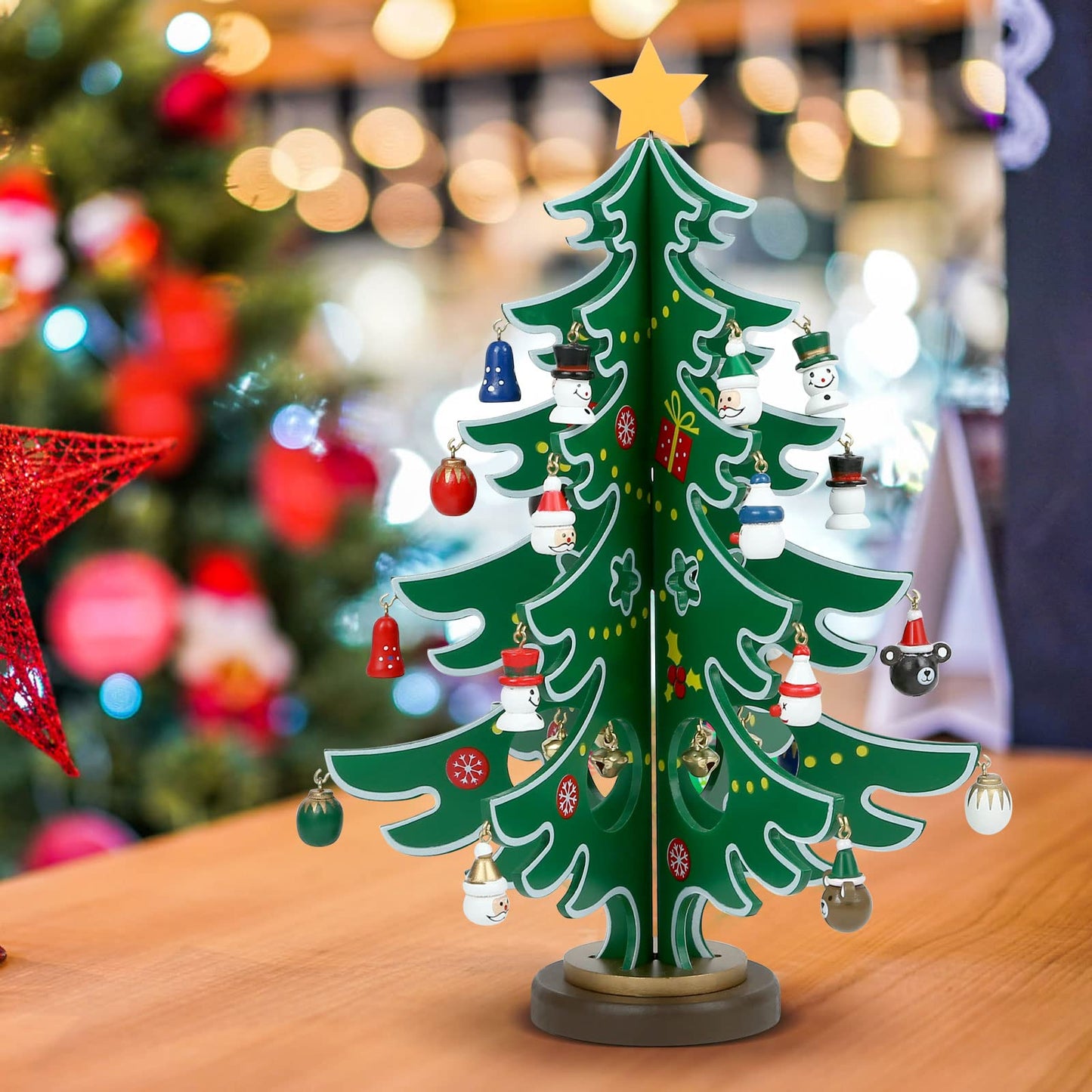 LIHAO Calendrier de l'Avent 2024, Mini Sapin de Noël en Bois pour Decorations Noel Table Cadeaux Enfants