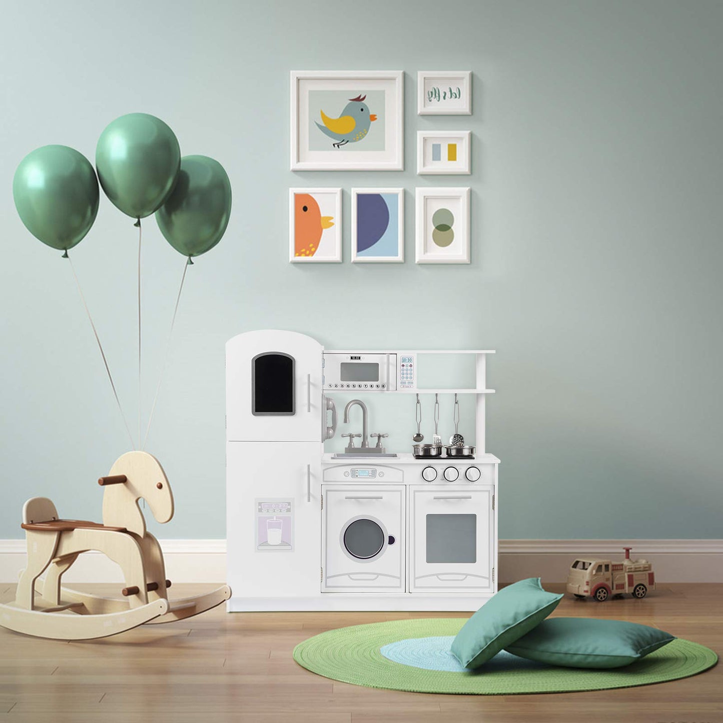 WOLTU Cuisine pour Enfants en Bois 5 pièces Jouet Cuisine pour Enfants avec Accessoires,dinette Enfant Blanc