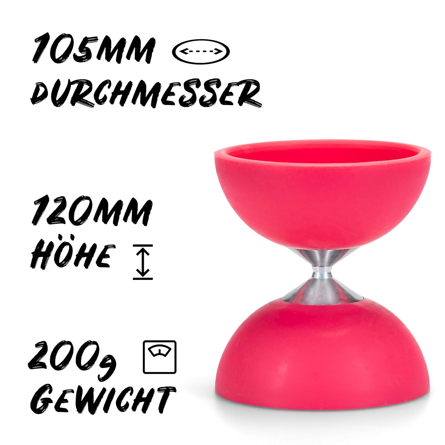 Diabolo Freizeitsport Set de Jonglage pour Débutants avec Diabolo Basic (Rose) et Paire de Poi Lumineux UV (Rose)- Guide inclu (ENG/DE) - Idéal pour Cadeau